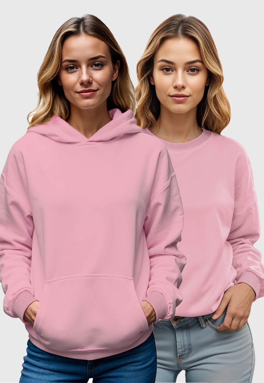 Kit 2 Moletom Canguru e Gola Redonda Feminino Flanelado Benellys Liso