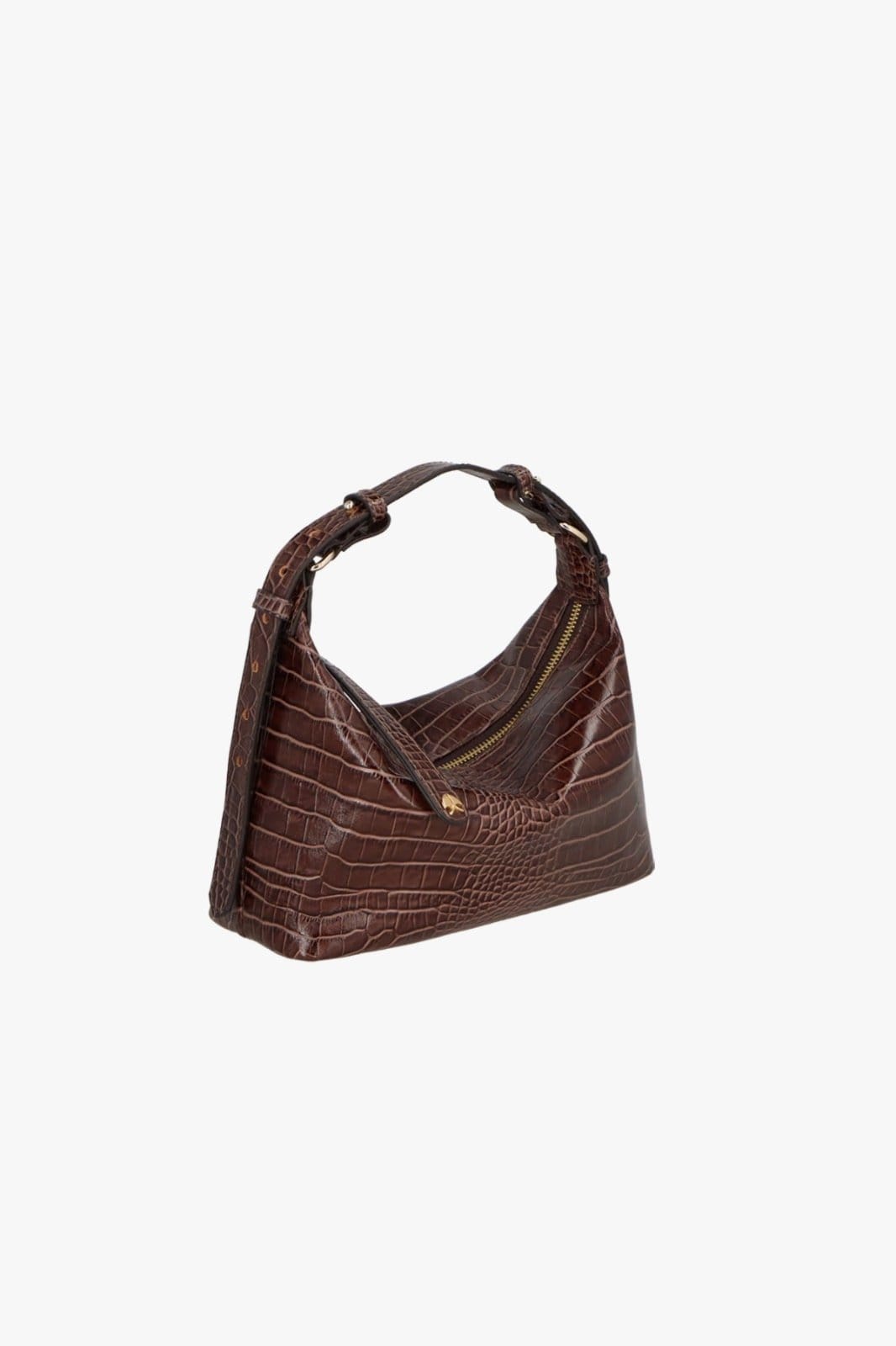 Vista 2 Bolsa Luiza Barcelos Media Em Couro Croco Marrom Cafe Luiza Barcelos café