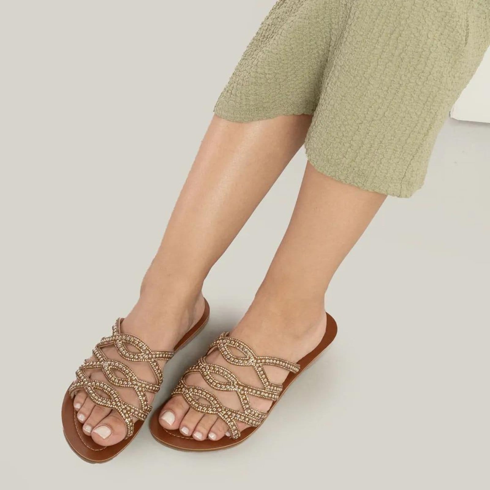 Sandália OSC Rasteira Strass Feminina