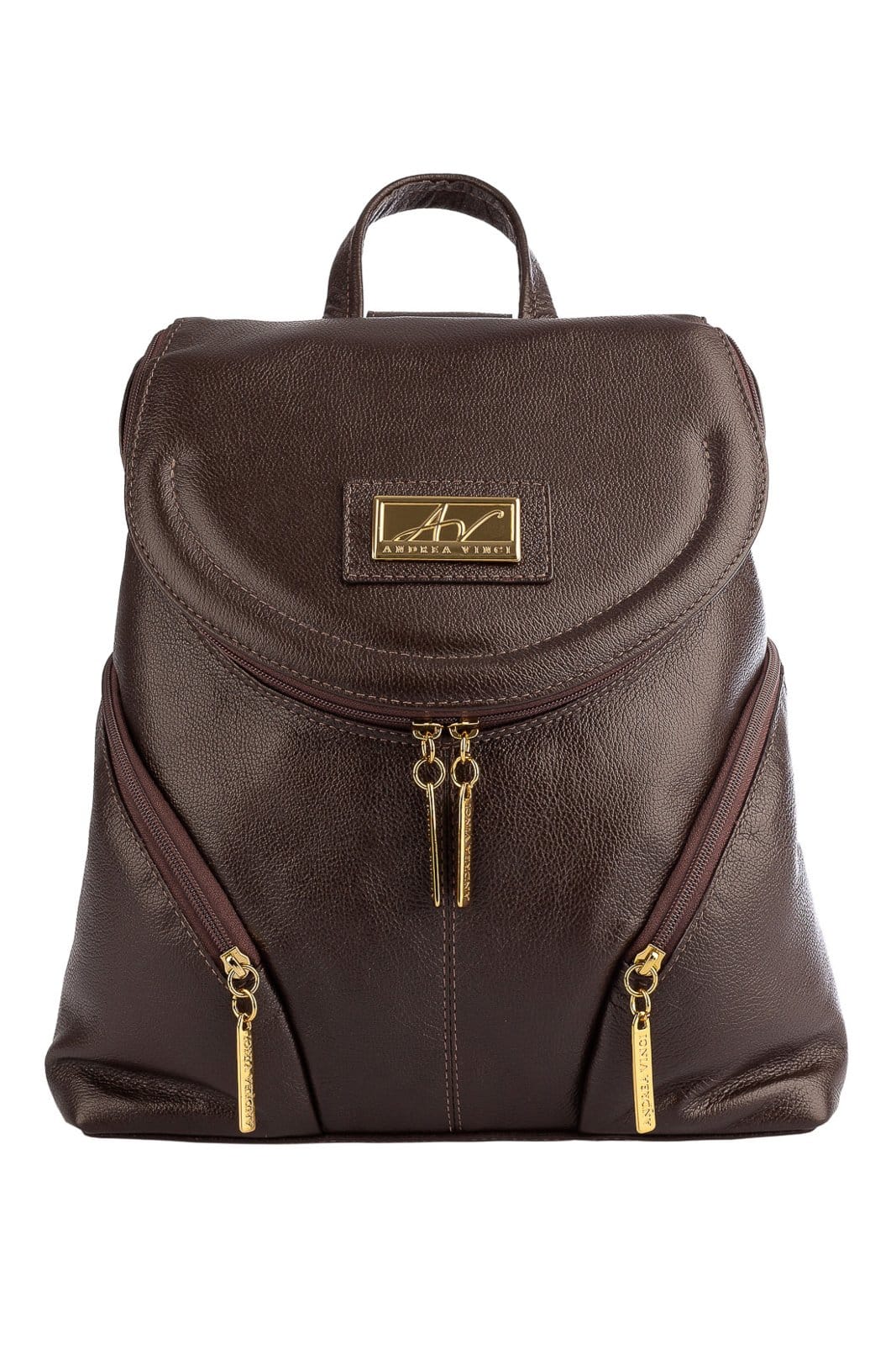 Mochila pequena de couro liso Cecília - Café