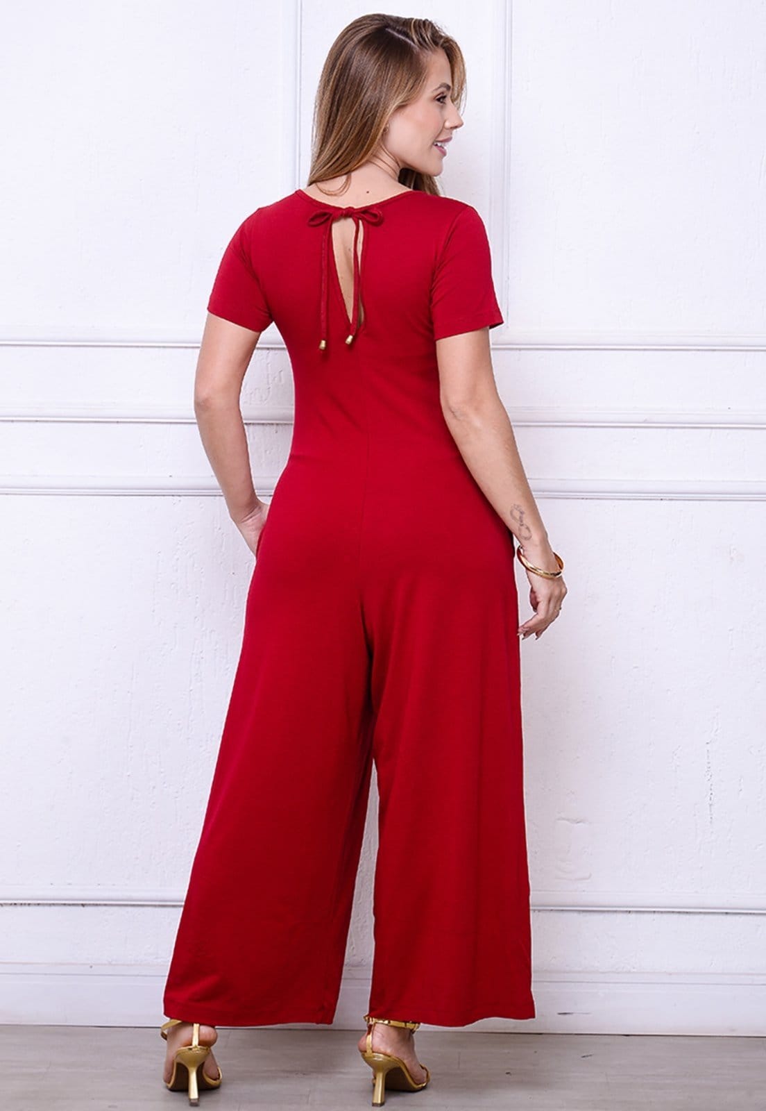 Vista 2 Macacão Pantalona C Bolsos BBonnie Esther BBonnie vermelho