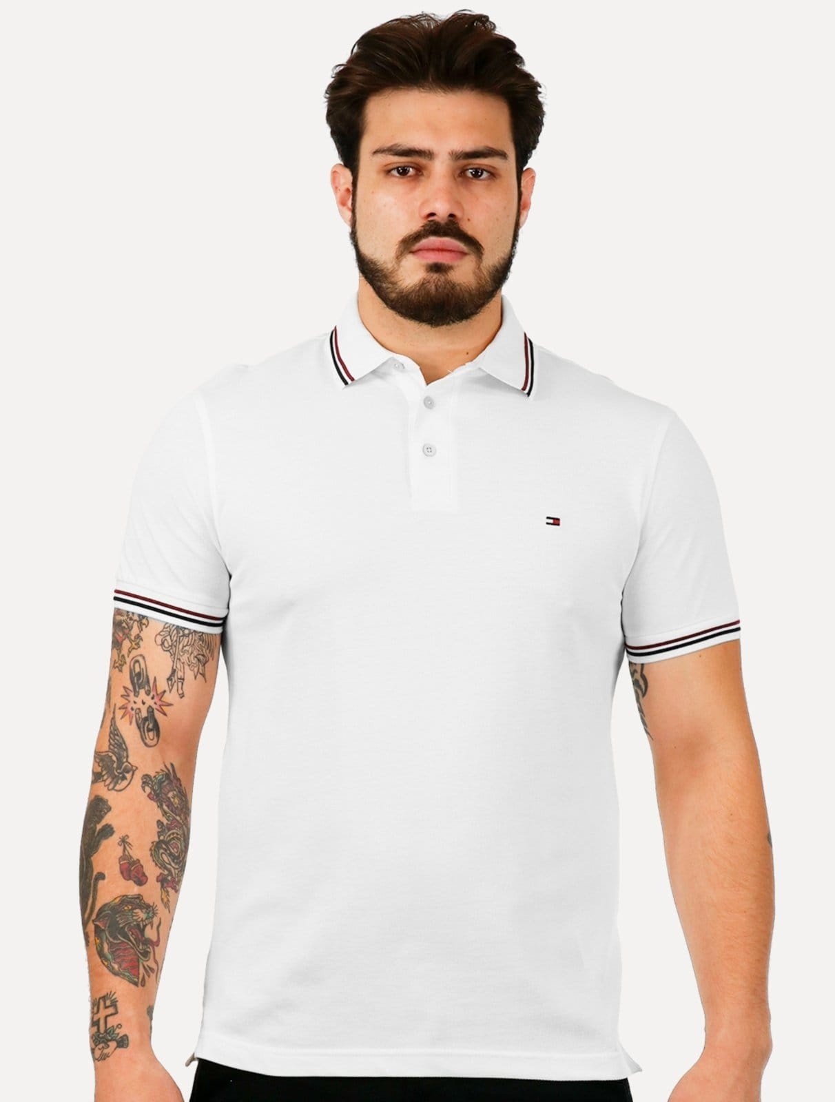 Polo Tommy Hilfiger Masculina Slim Tipped Collar Branca