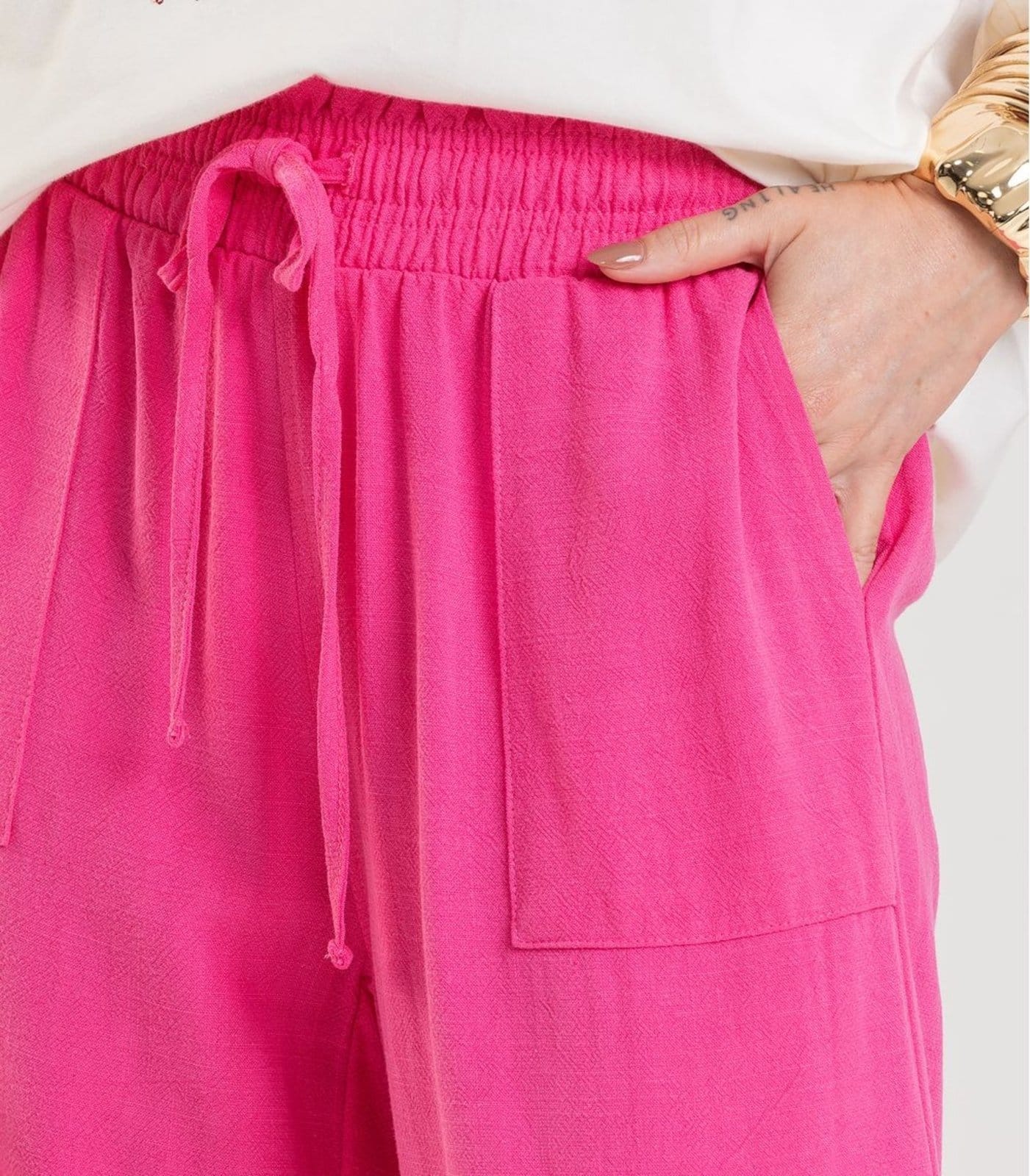 Vista 2 Calça Pantalona Feminina em Linho Dianna Dianna rosa