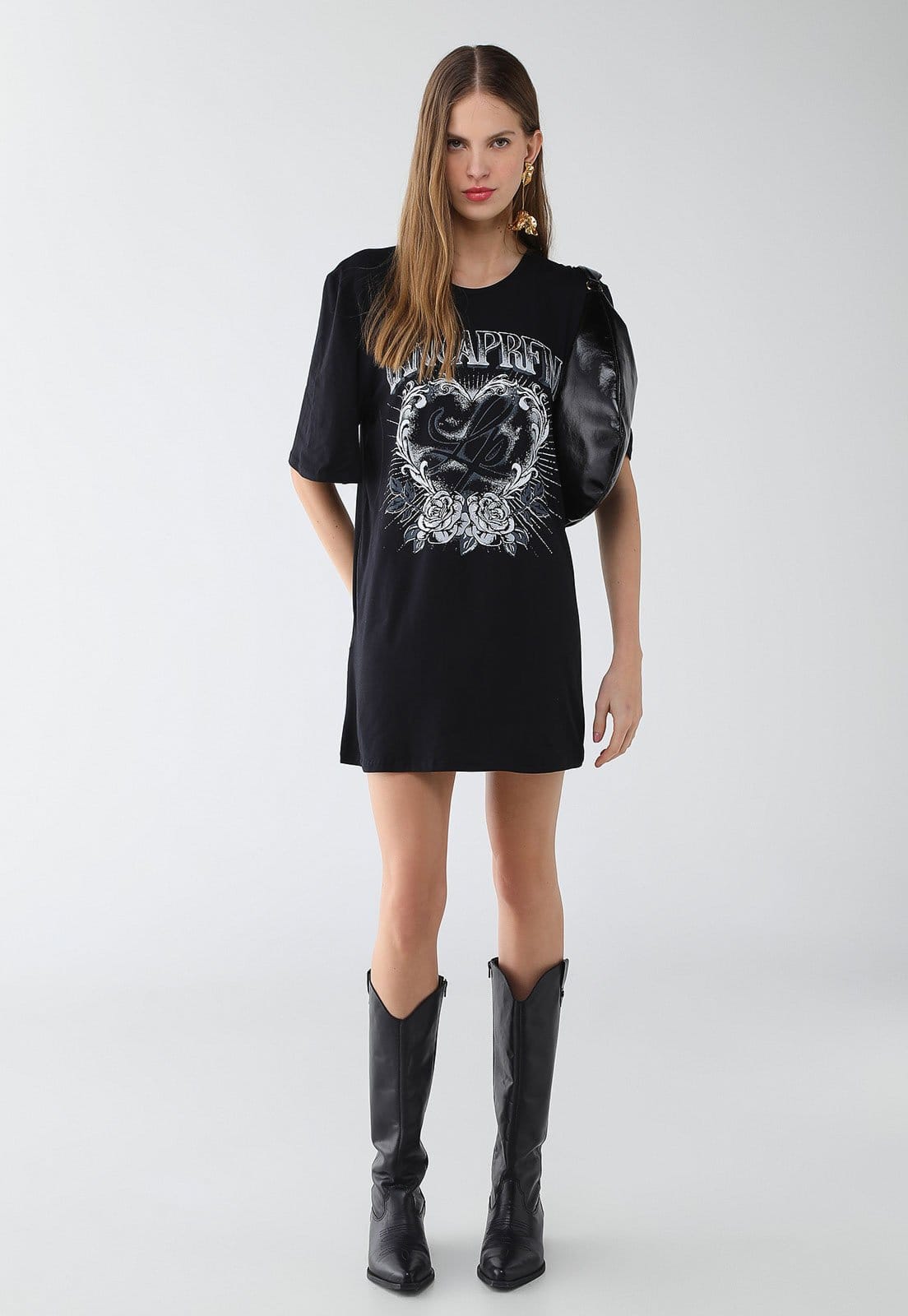 Vista 2 Vestido Feminino Lança Perfume T-Dress Estampado Lança Perfume preto