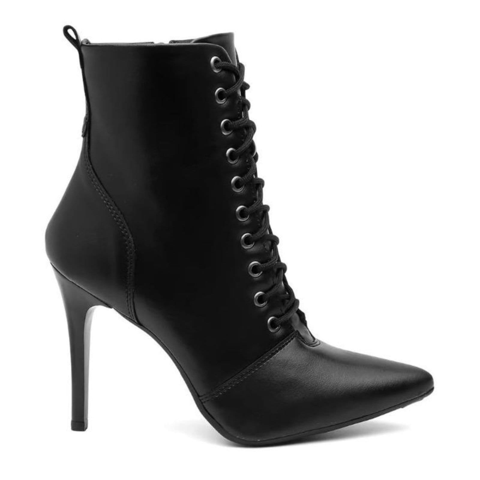 Bota Feminina Cano Médio Anna Andrade Bico Fino Salto Agulha Amarrar Casual Moda - 2