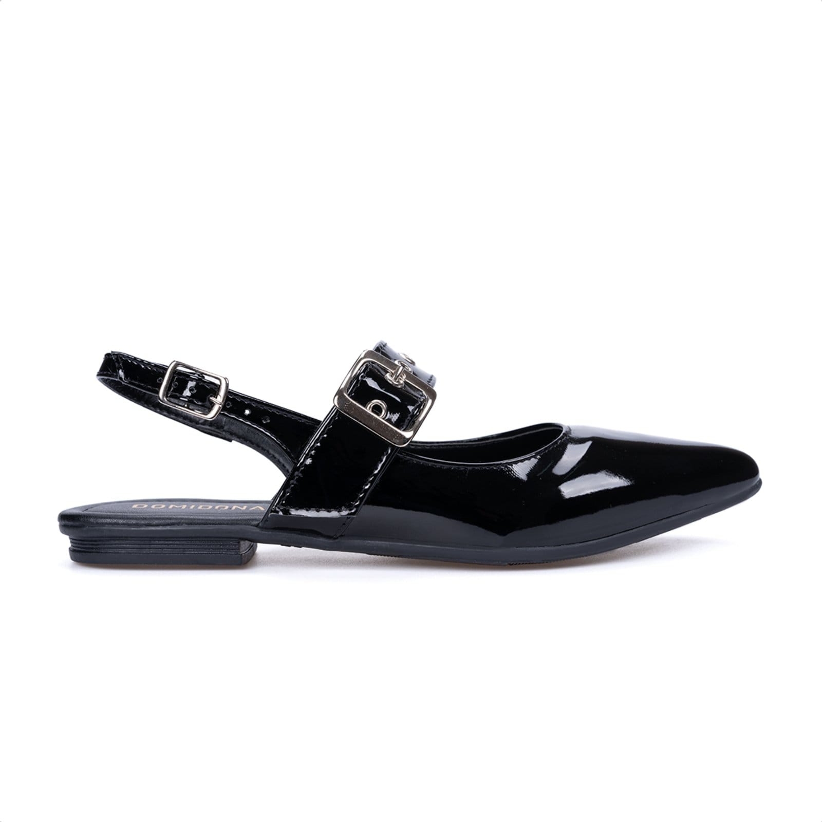 Vista 2 Sapatilha Feminina Slingback Bico Fino Tira Com Fivela Moda Domidona preto