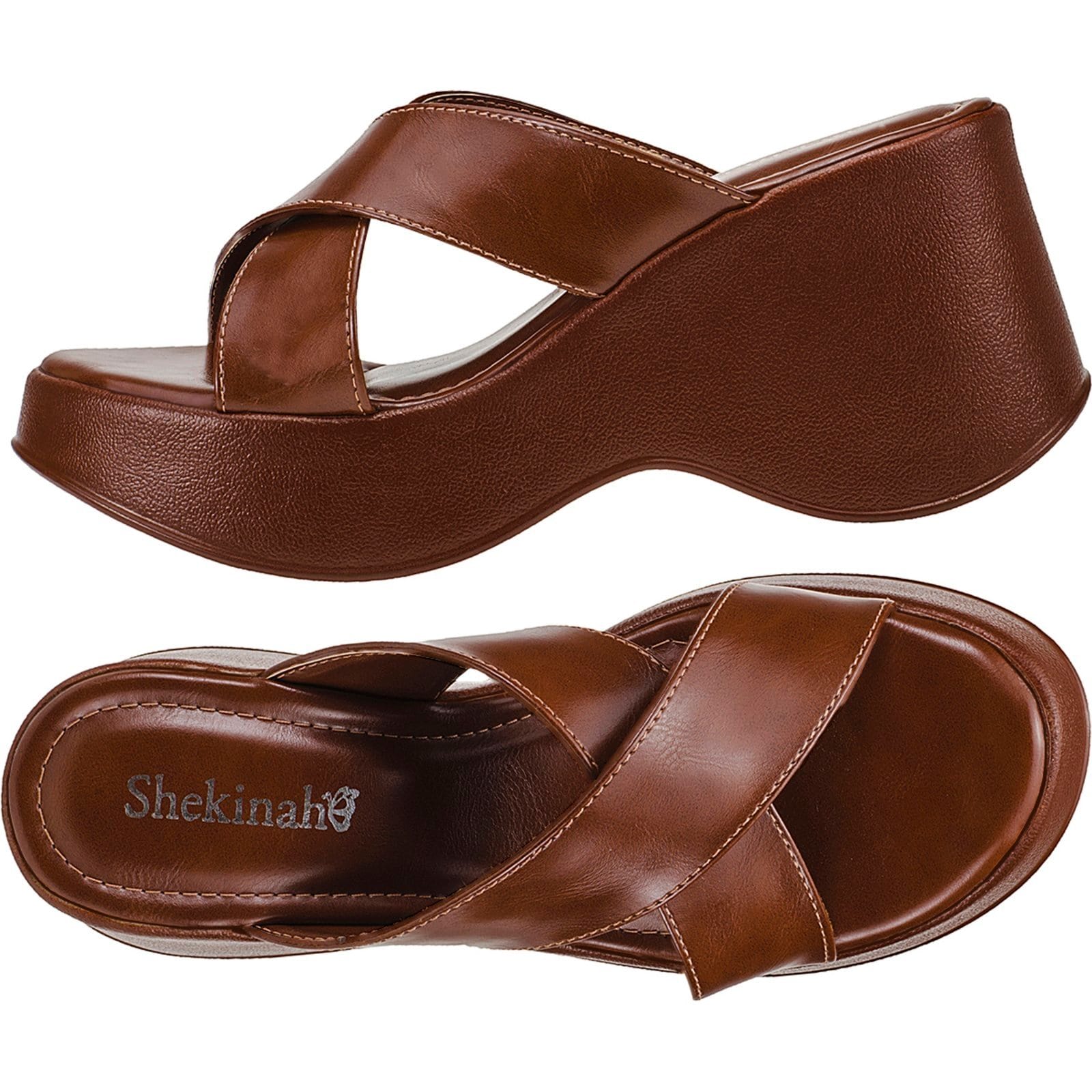 Tamanco Feminino Sapato Plataforma Salto Anabela Sandália Chinelo Shekinah Tiras Cruzadas Conforto