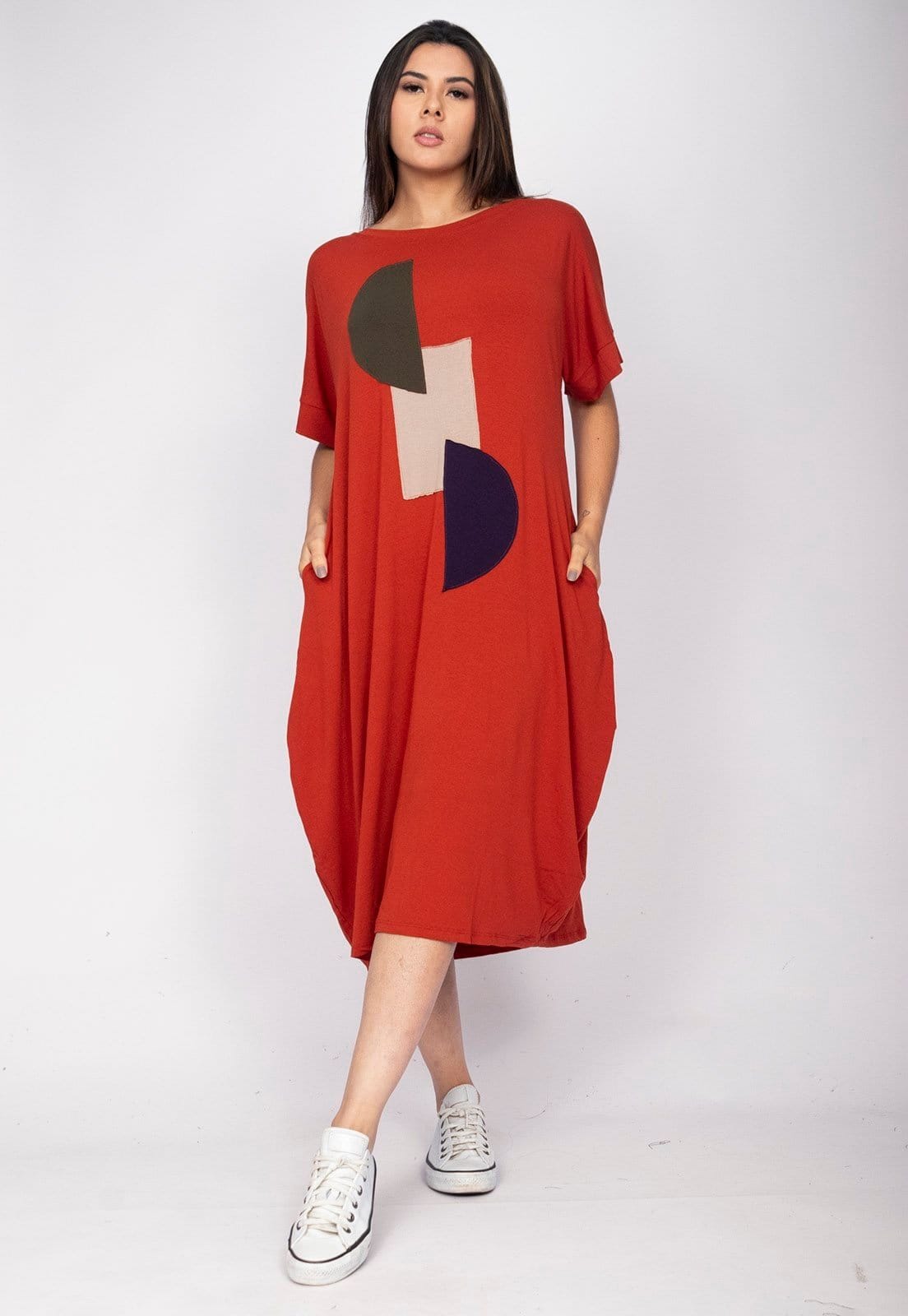 Vista 2 Vestido Amora Malha Amazonia Vital Midi Plus Terra Cota Amazonia Vital estampado/terracota