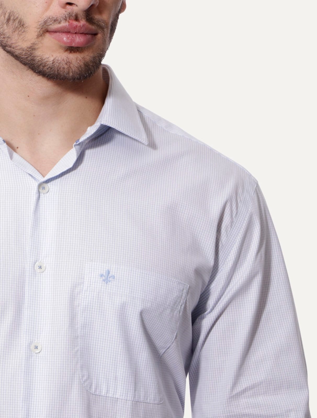 Vista 2 Camisa Dudalina Masculina Comfort Superfine Cotton Pocket Grid Claro Dudalina azul
