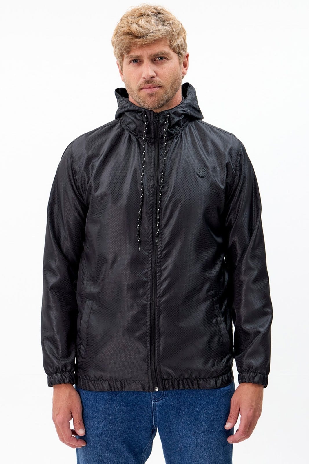 Vista principal Corta Vento Masculino com Capuz Vida Marinha preto