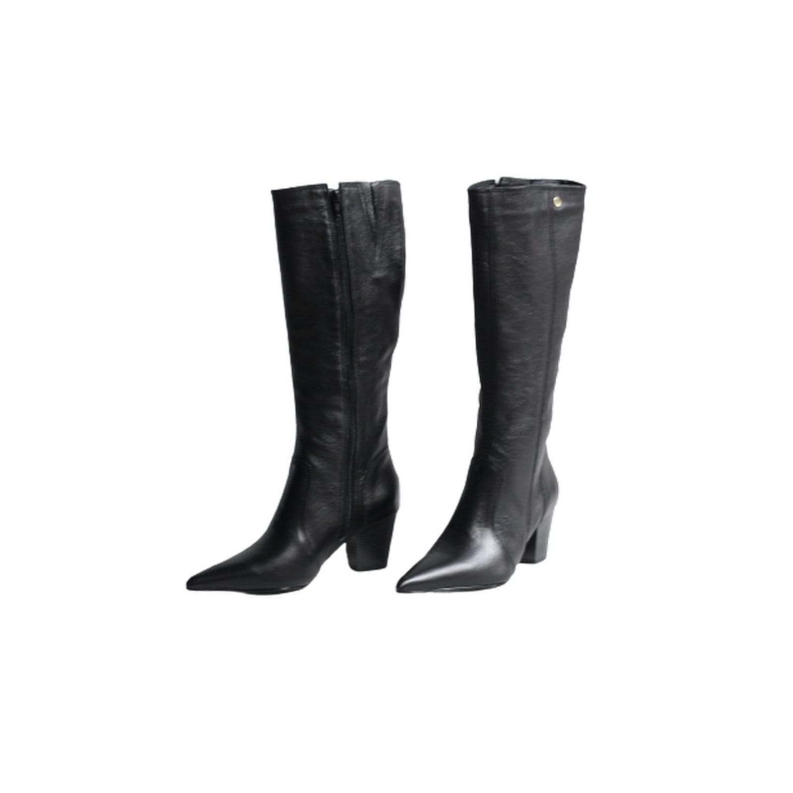 Bota Feminina Bico Fino Cano Longo Couro Salto 6 CM