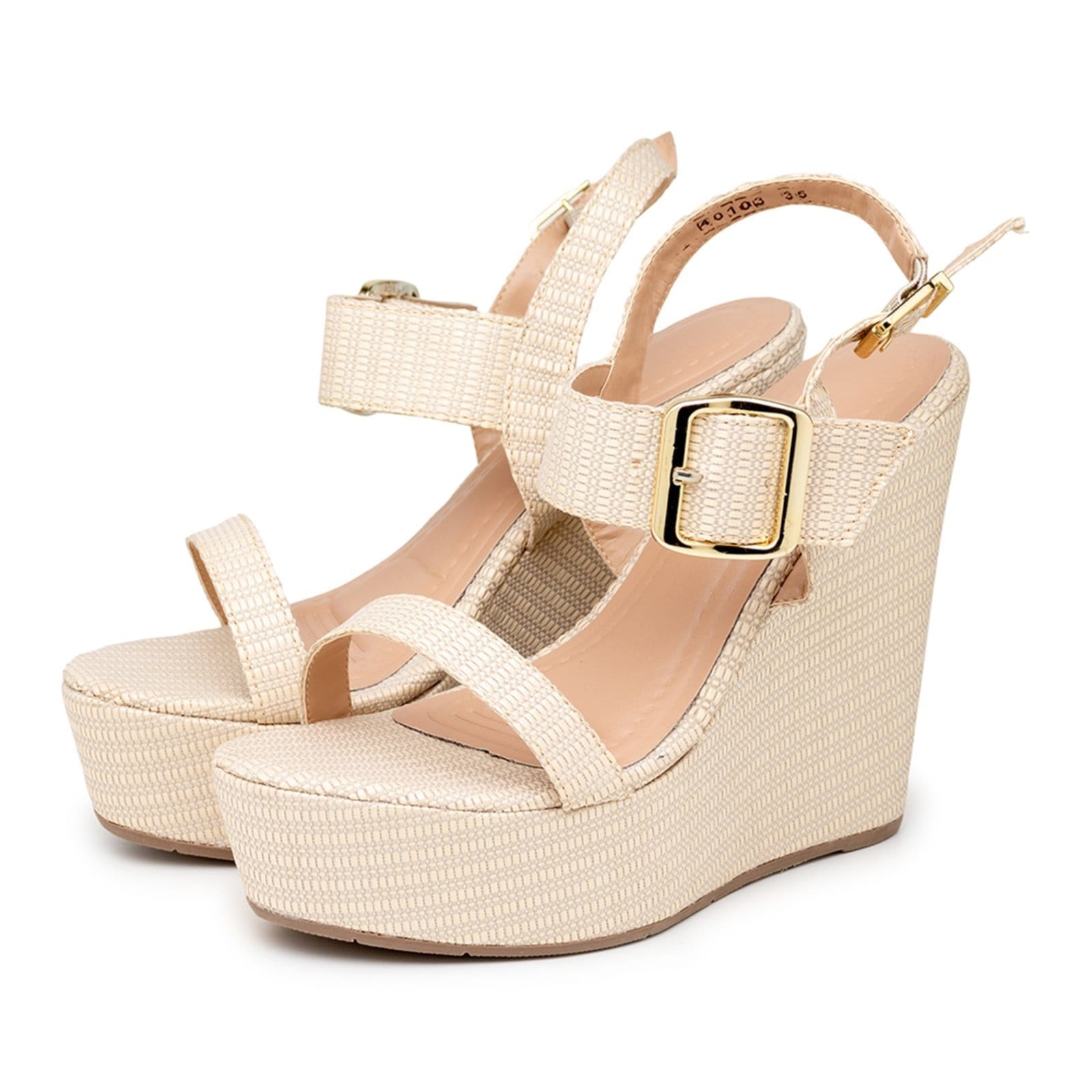 Sandália Anabela Feminina Plataforma Fivela 40104 Natural