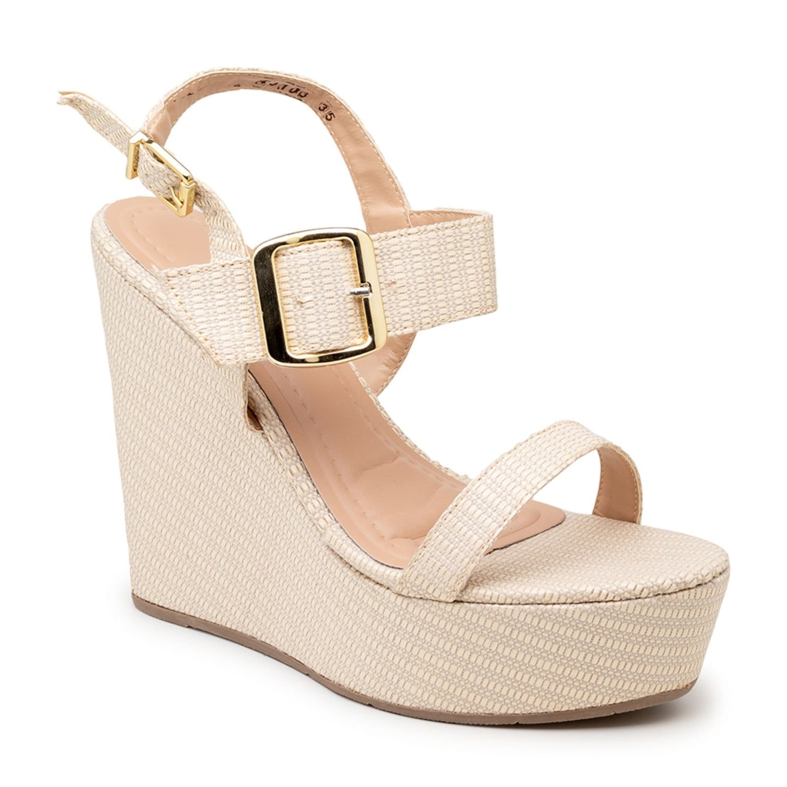 Vista 2 Sandália Anabela Feminina Plataforma Fivela 40104 Natural Flor da Pele bege natural