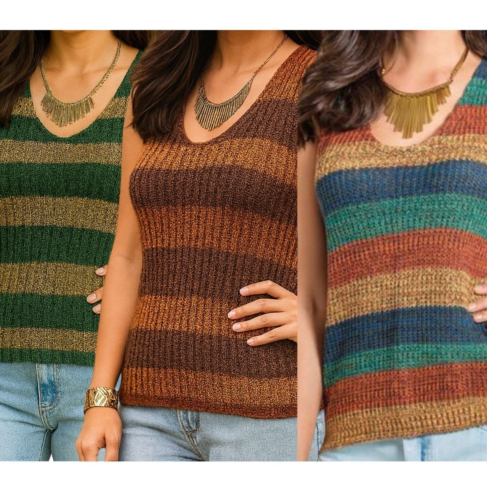 Kit 3 Regatas FMF Moda Feminina em Tricô Casual Moderno