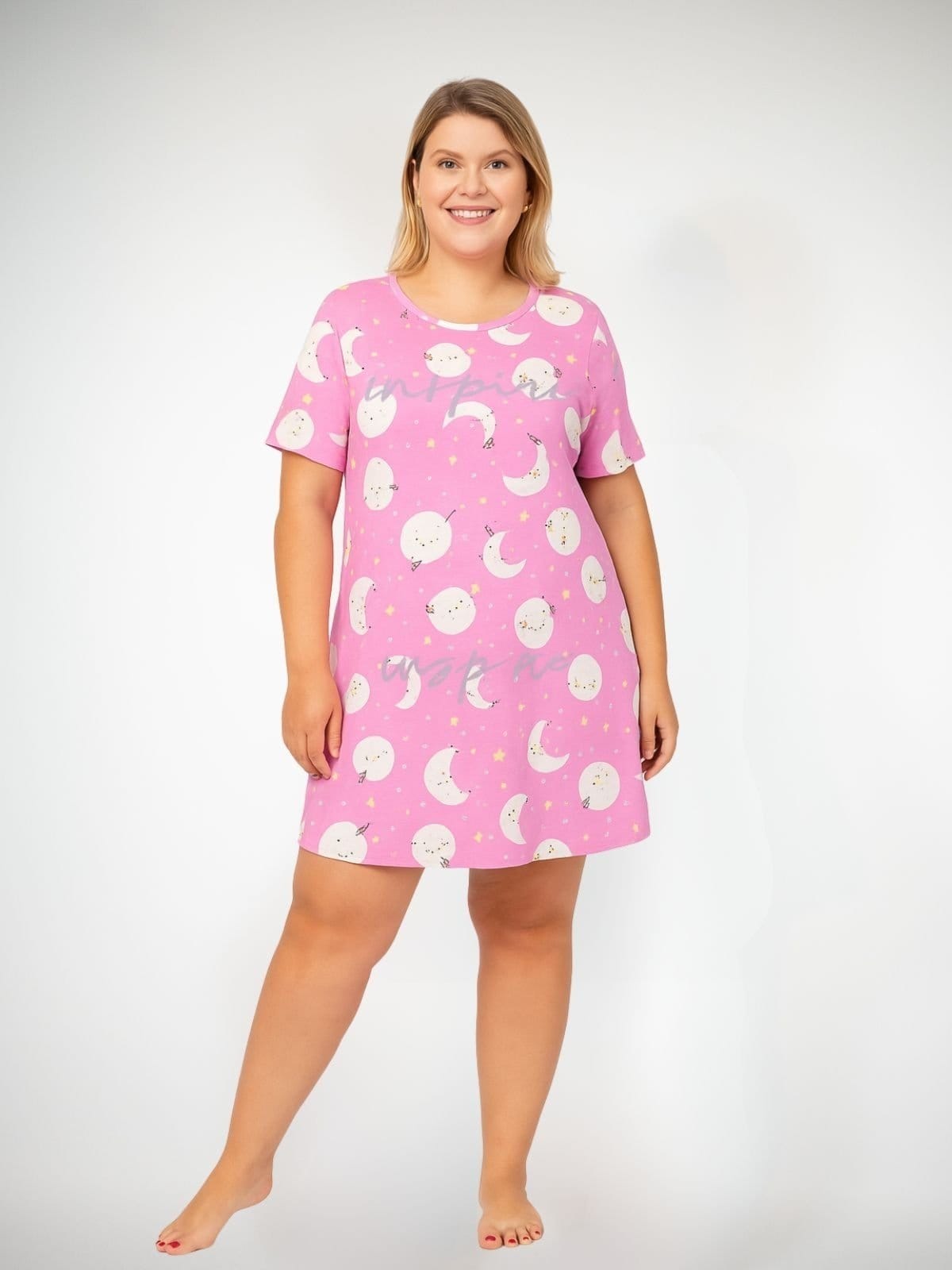 Camisola Algodão Plus Size Manga Curta Algodão - Lua