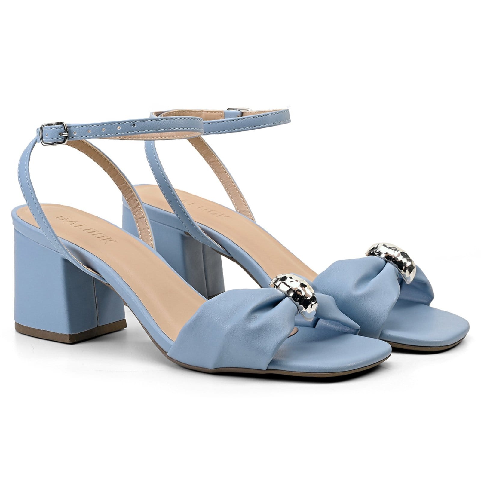 Vista 2 Sandália Feminina Salto Bloco Grosso Casual Salook azul