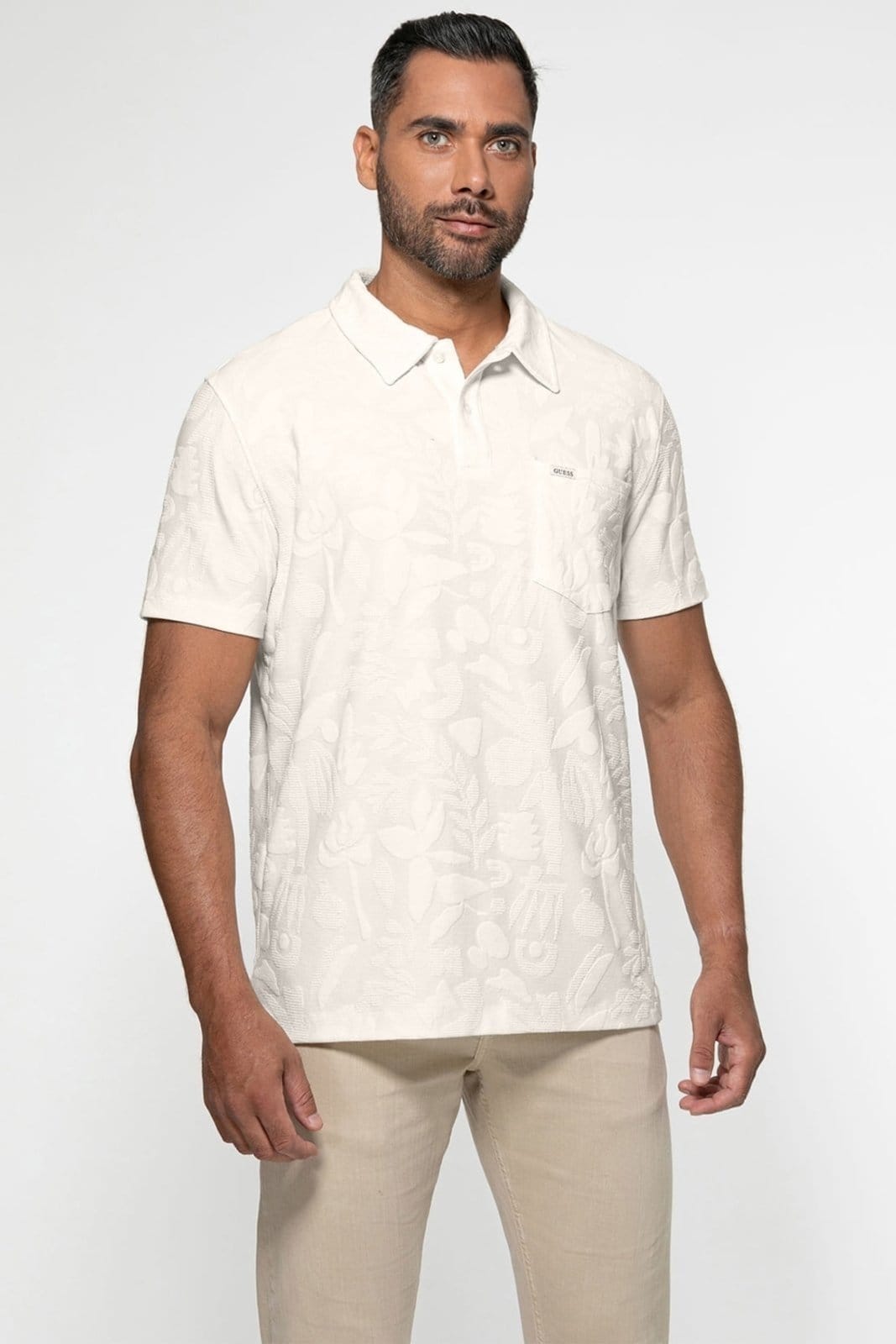 Camisa Polo Guess Floral Off White
