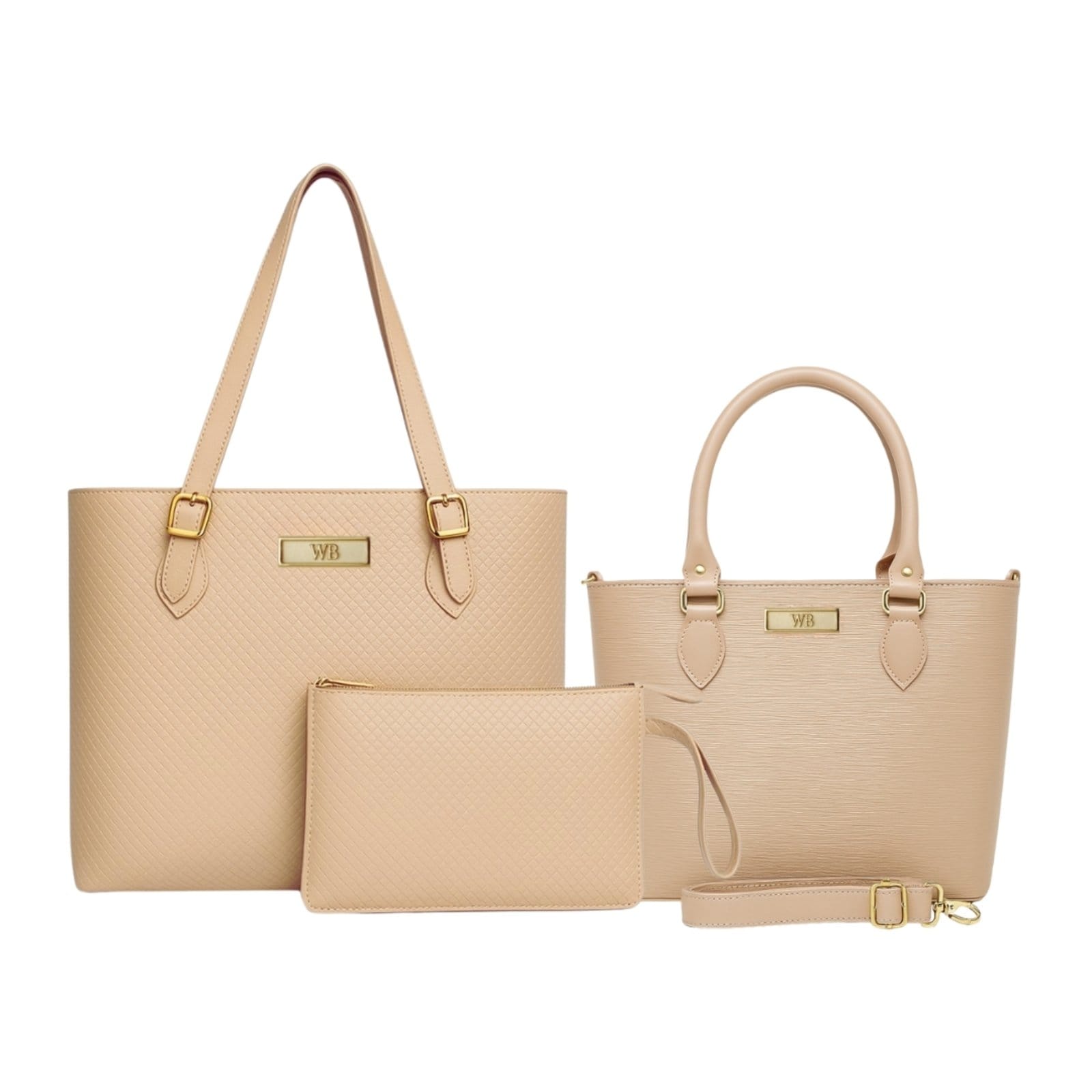 Kit Bolsa Feminina Willibags Sacola Grande Espaçosa + Bolsa Média Com Divisórias E Alça Transversal - Nude
