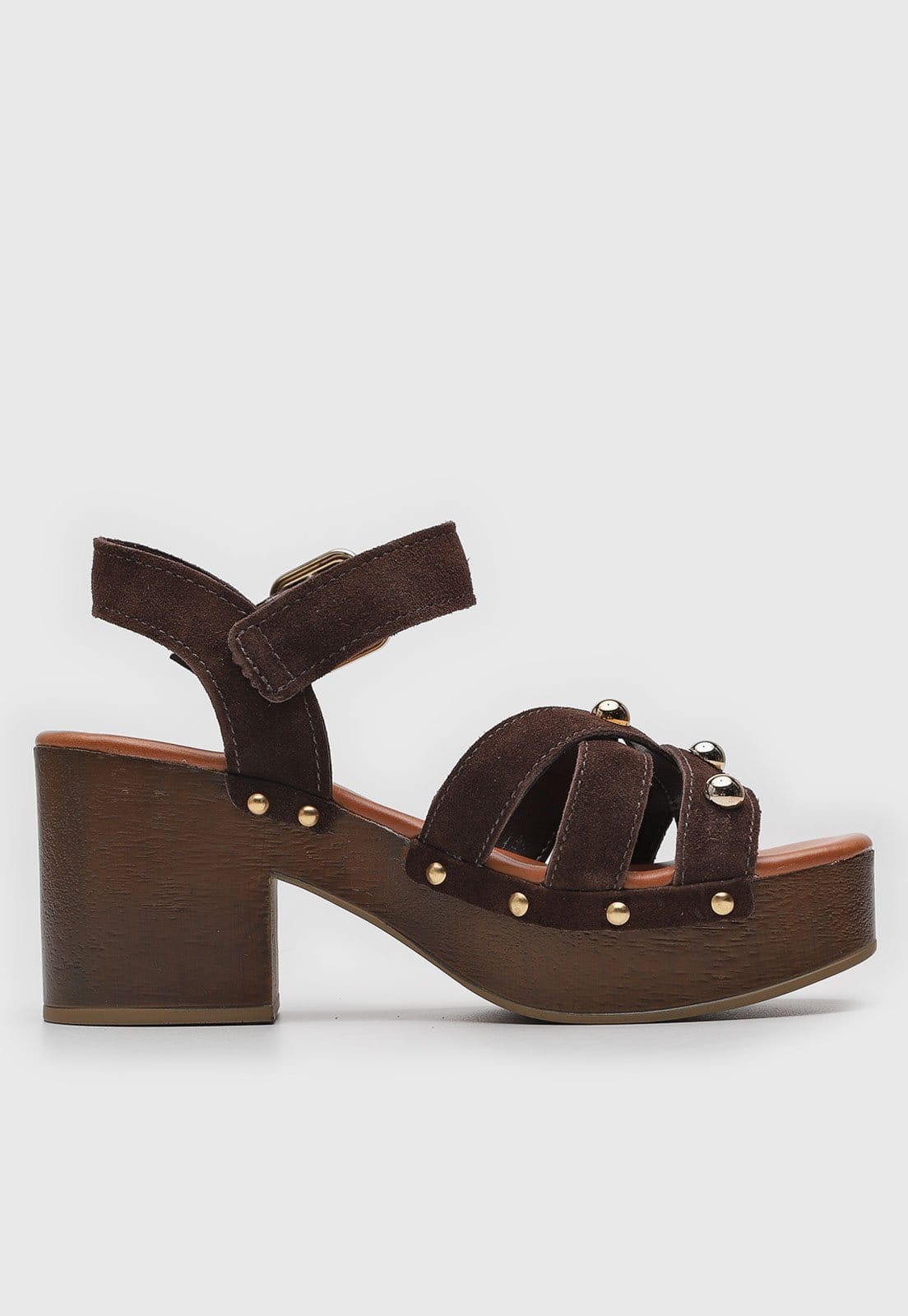 Vista 2 Sandália Feminina Bottero Salto Bloco Tiras Camurça Bottero marrom