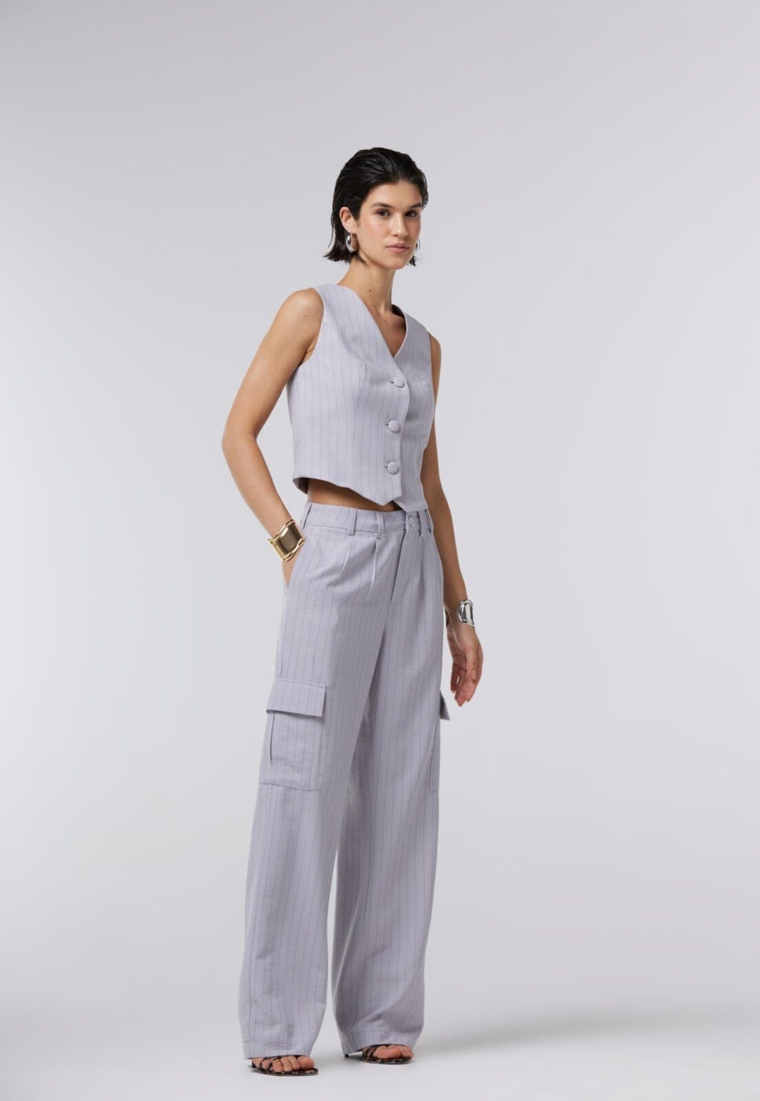 Calça Alfaiataria Traymon Risca De Giz Claro