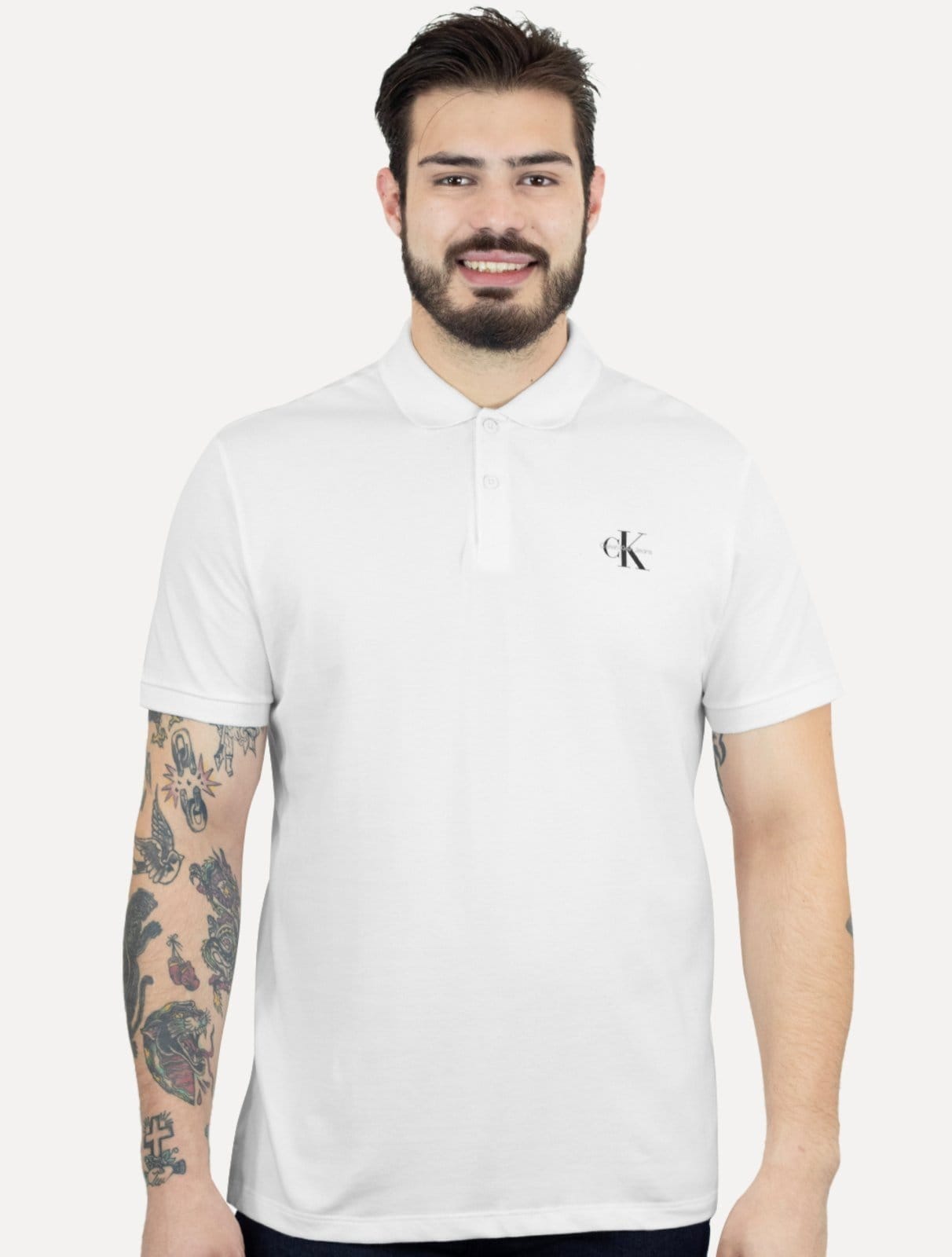 Polo Calvin Klein Jeans Masculina Piquet Regular Light Re Issue Branca