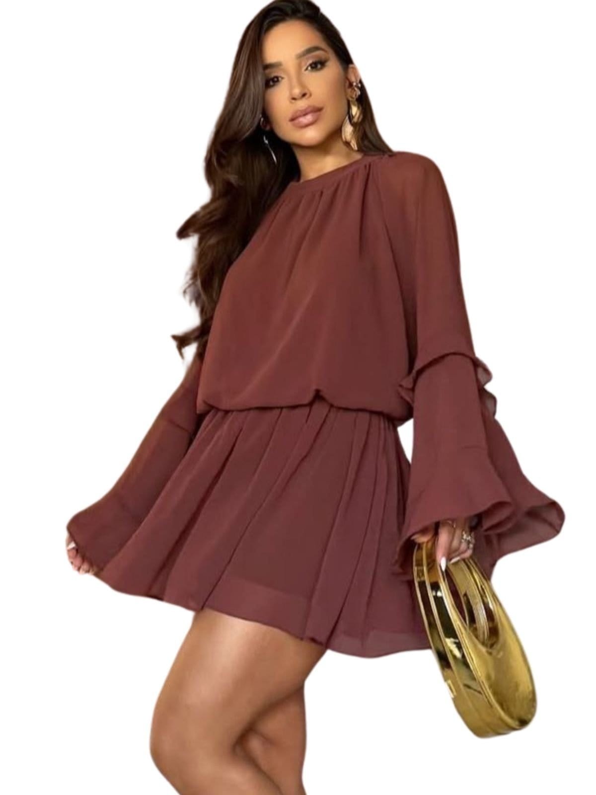 Vestido Summer body Macaquinho Feminino Manga Longa Flare Soltinho