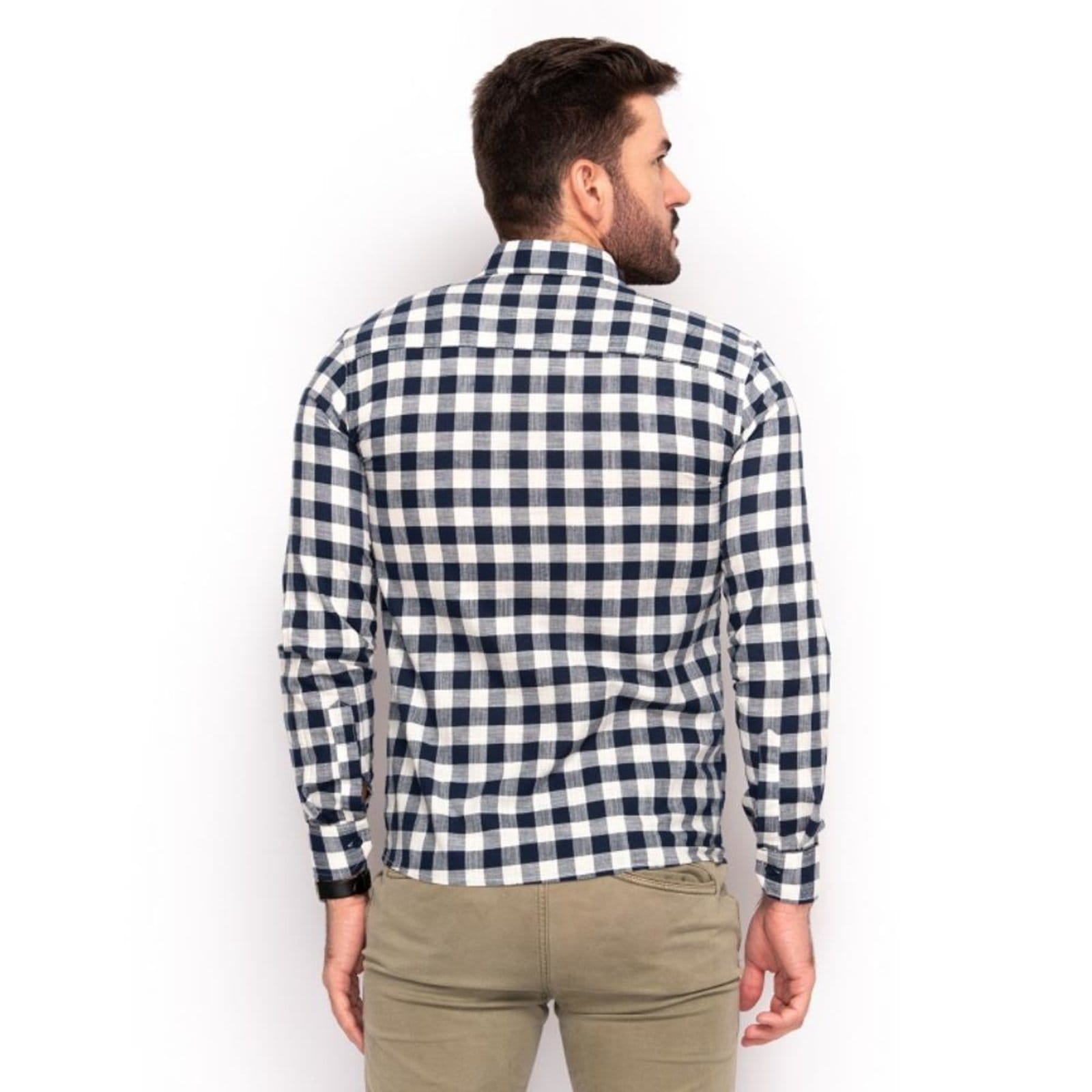 Vista 2 Camisa Social Masculina Teodoro ML Flamé Algodão Xadrez Marinho GG TEODORO CAMISARIA azul marinho