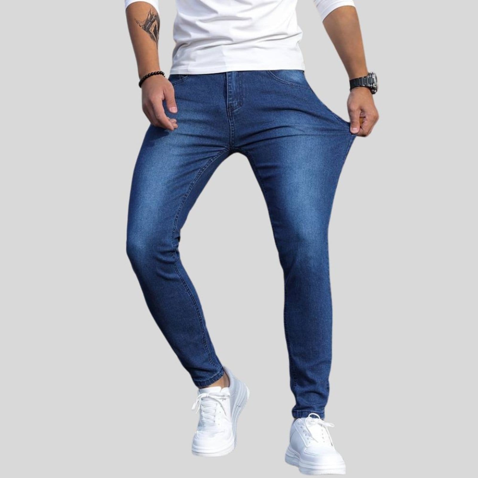 Vista 2 Kit 2 Calça Jeans Skinny Masculina Tex Jeans com Elastano Super Confortável Escuro TEX JEANS azul