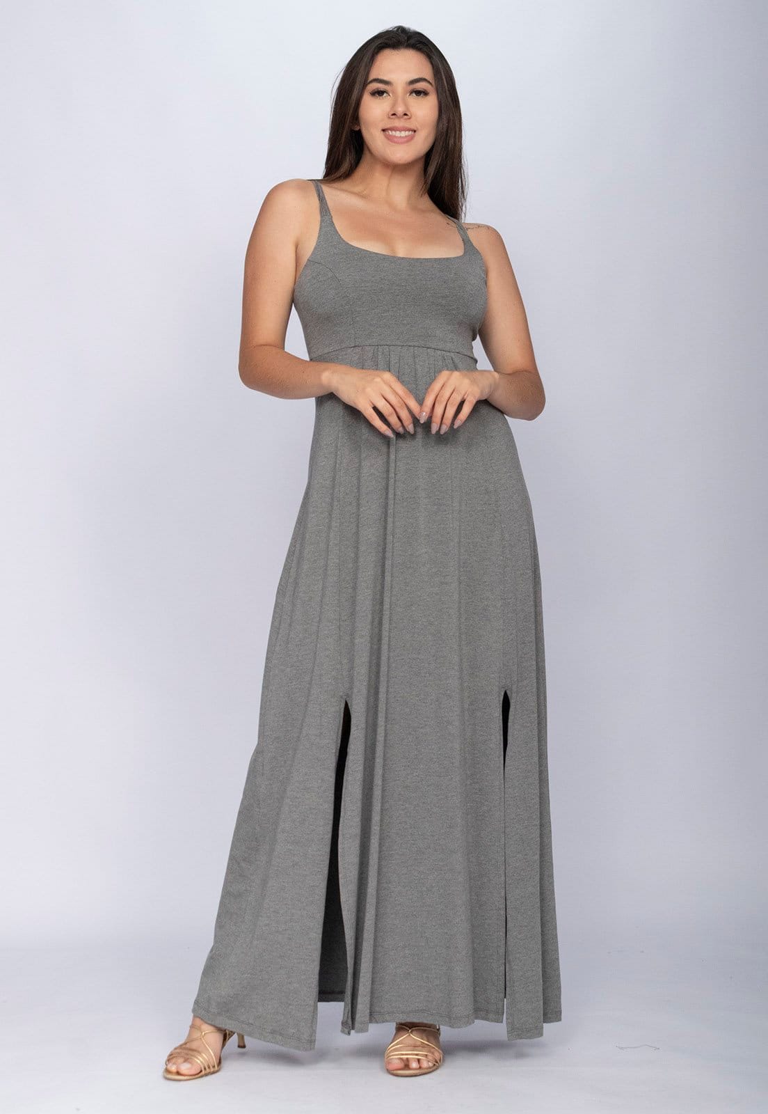 Vestido CabanaFree Longo Jambo Malha Aberturas Mescla