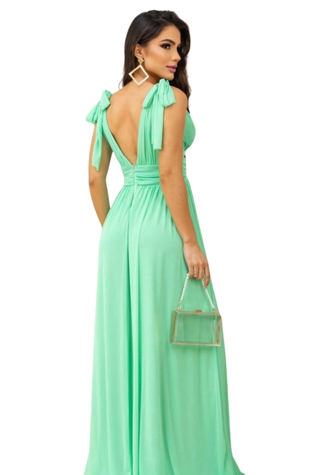 Vestido Longo de Festa Premium Cibelle Micro Tule Limão - 2