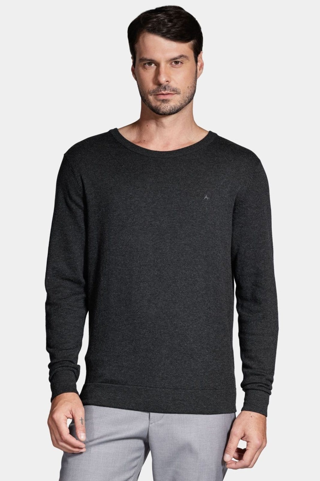 Tricot Manga Longa Gola Careca Mescla