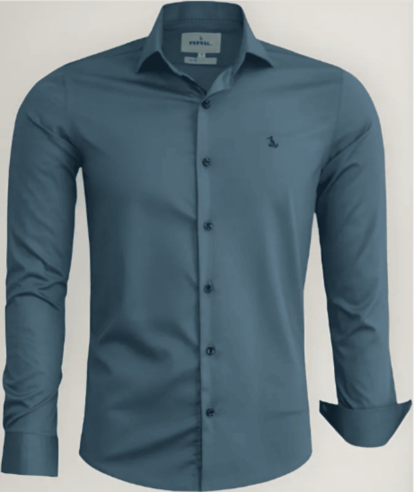Vista principal Camisa Social Amil Slim Bond Macia Viscose e Poliéster com Elastano Manga Longa Luxo Petróleo Amil azul marinho