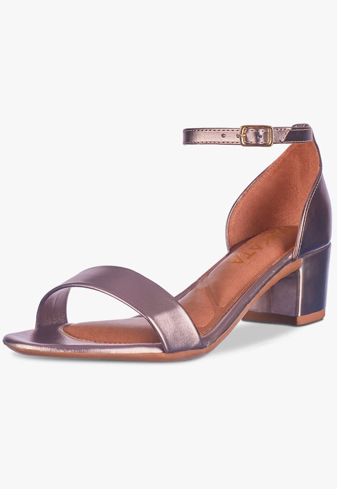 Sandalia Feminina Metalizada Salto Grosso Brilhante