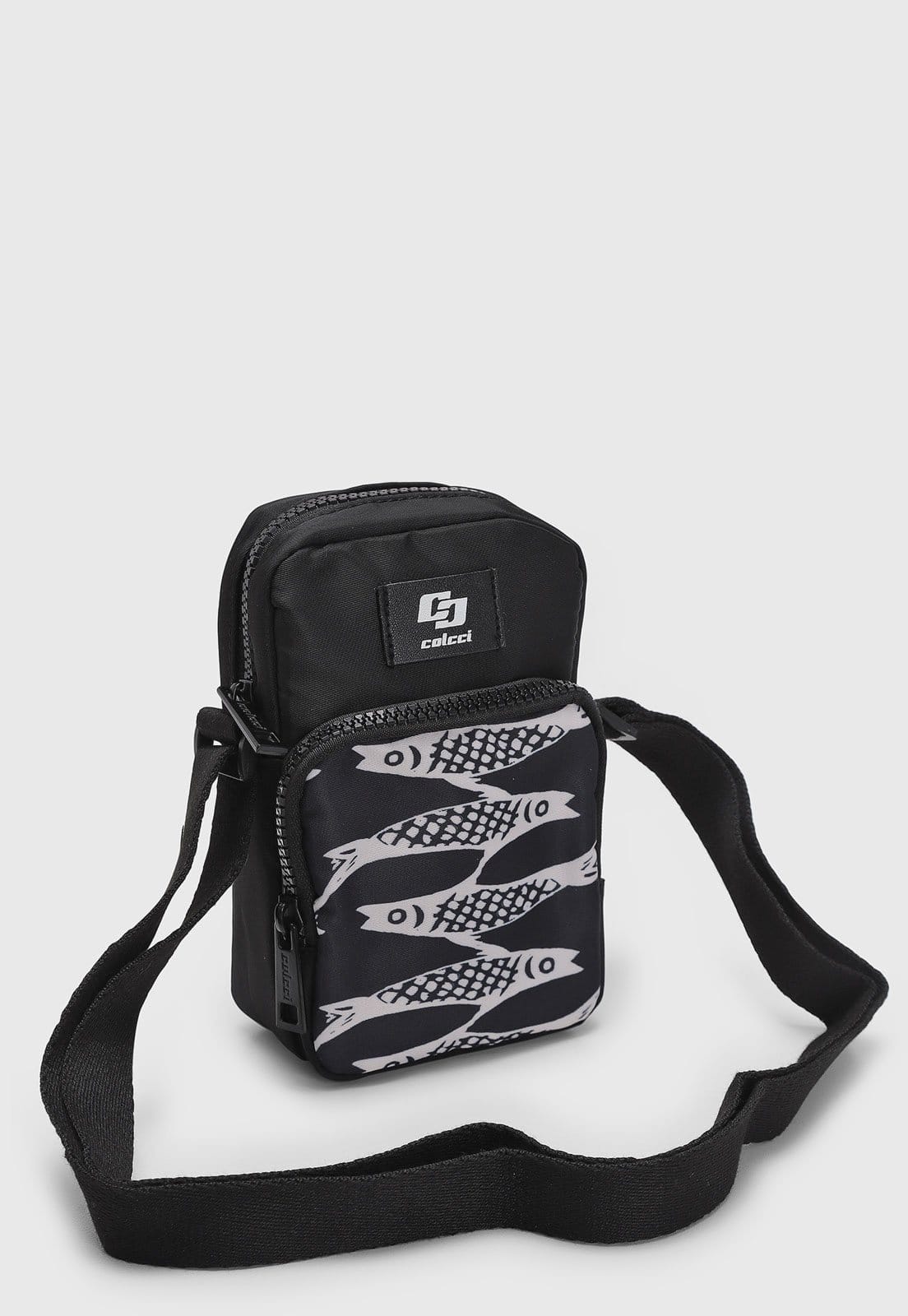 Vista 2 Bolsa Feminina Colcci Pequena Estampa de Peixes Preta Colcci preto