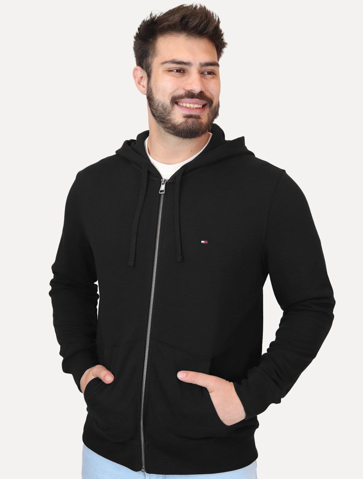 Moletom Tommy Hilfiger Masculino Flag Logo Zip-Through Hoody Preta