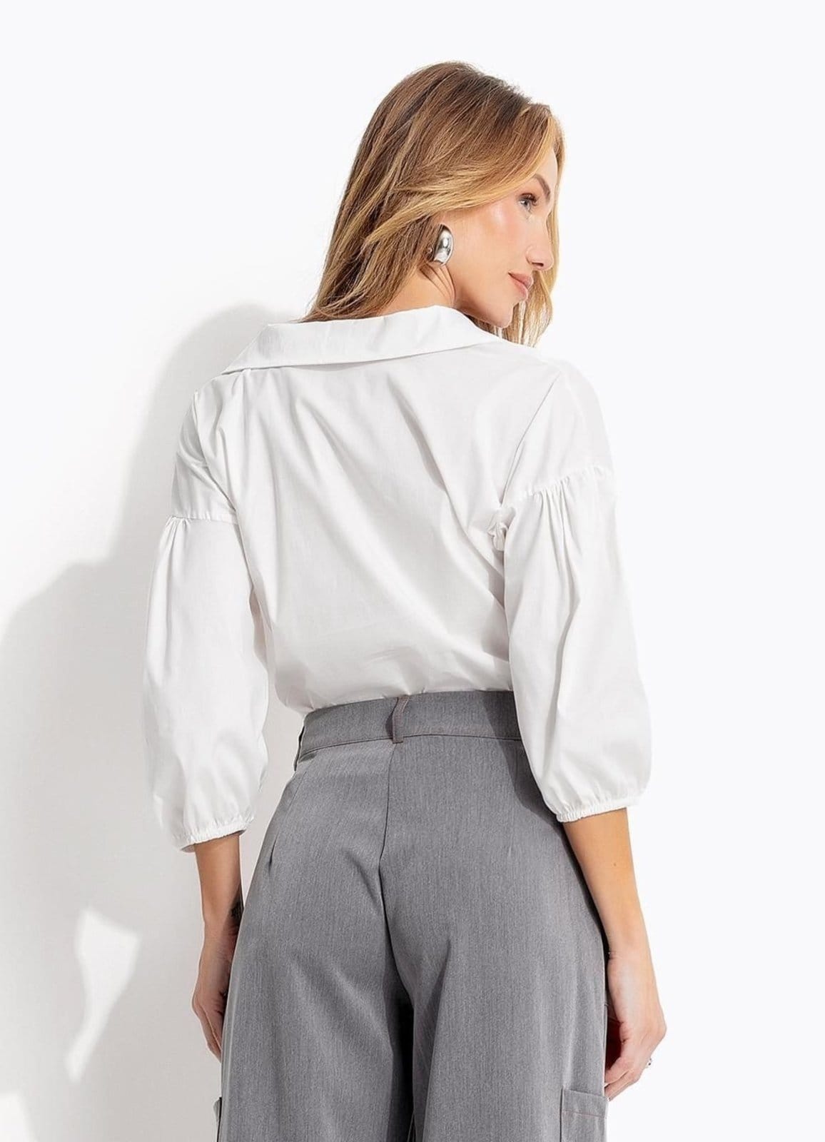 Vista 2 Blusa Em Tricoline Quintess Off White Quintess branco white