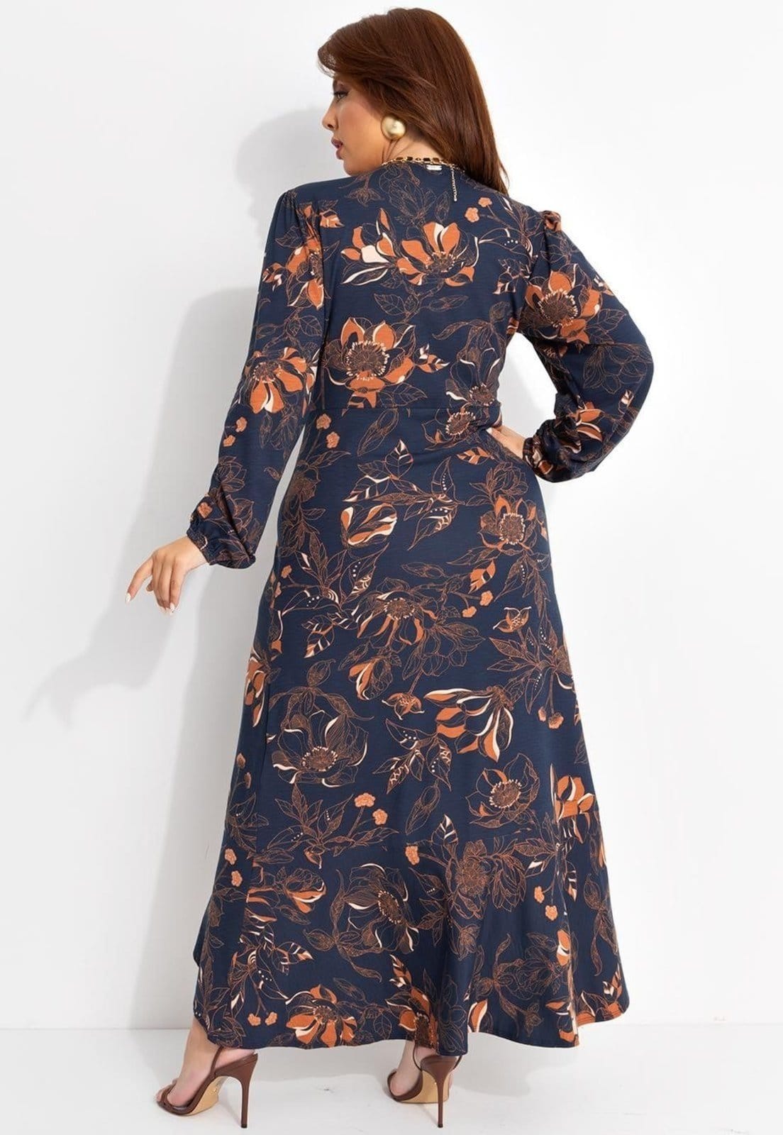 Vista 2 Vestido Em Malha De Viscose Floral ArtÁstico Quintess azul