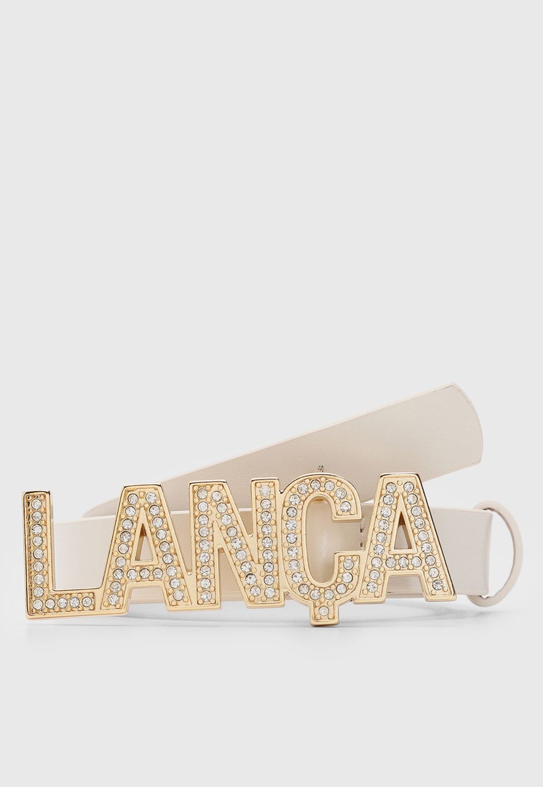 Cinto Feminino Lança Perfume Fivela Pedrarias Off-White