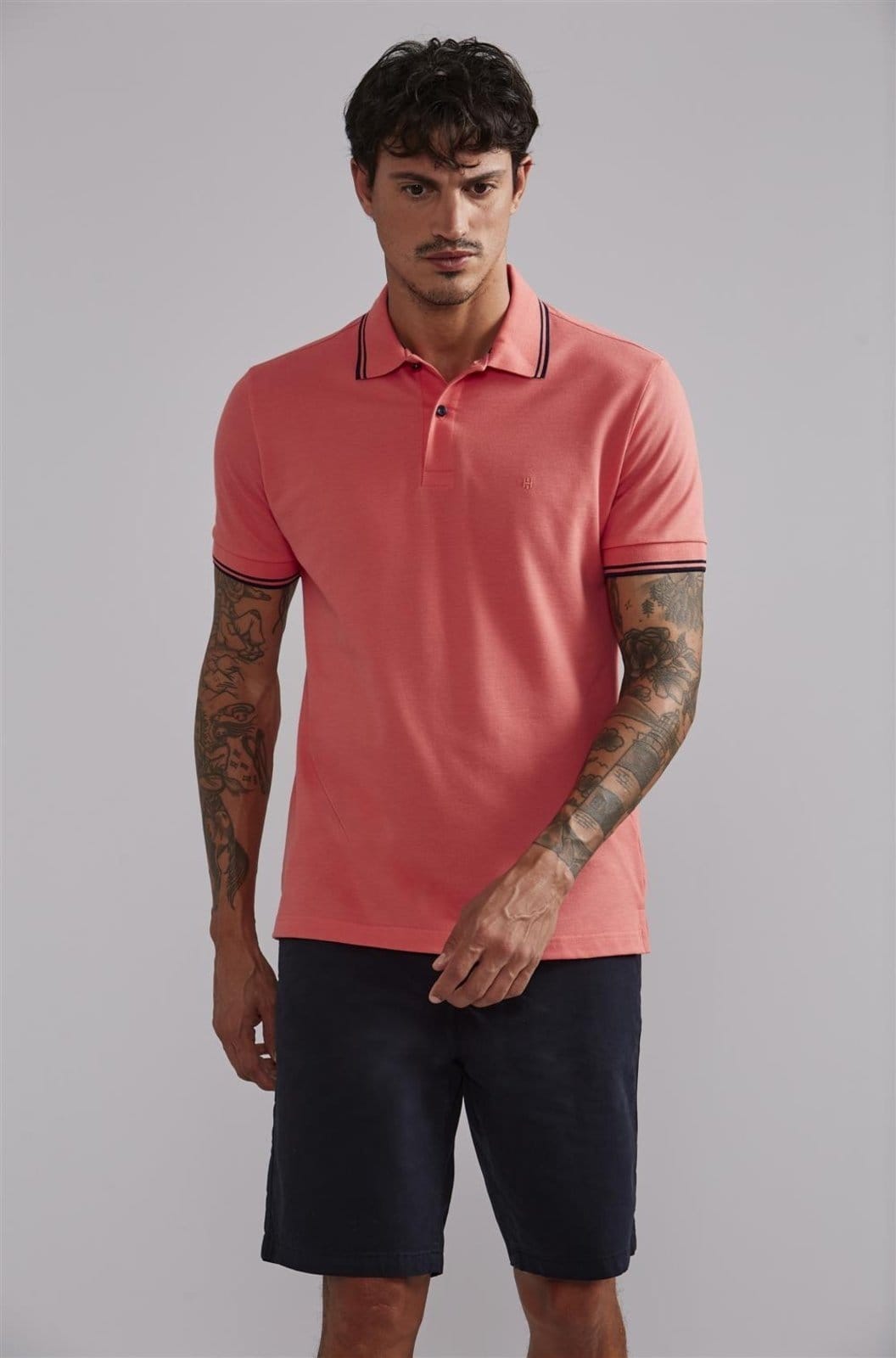 HIGHSTIL Polo Manga Curta Piquet Básica Slim Fit - Rosa Salmão