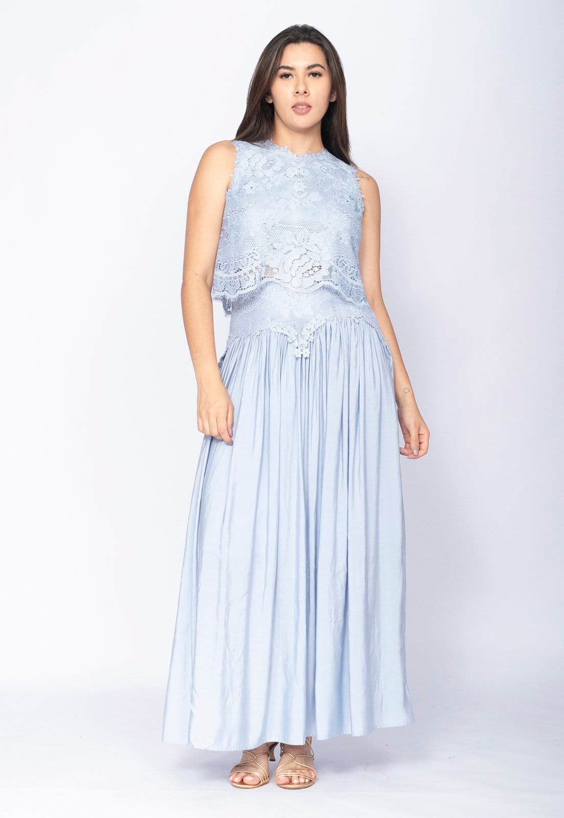 Conjunto Amazonia Vital de Saia e Croped Essência da Mata Renda Blue