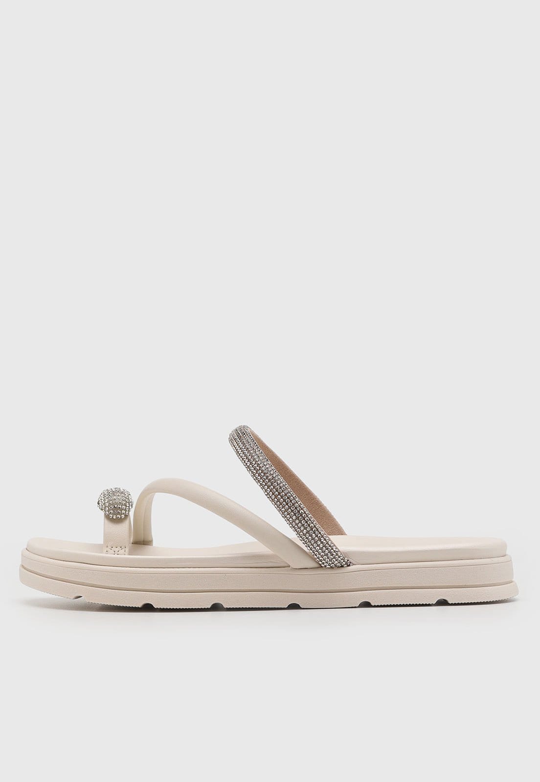 Rasteira Feminina Moleca Tiras Brilhantes Off-White