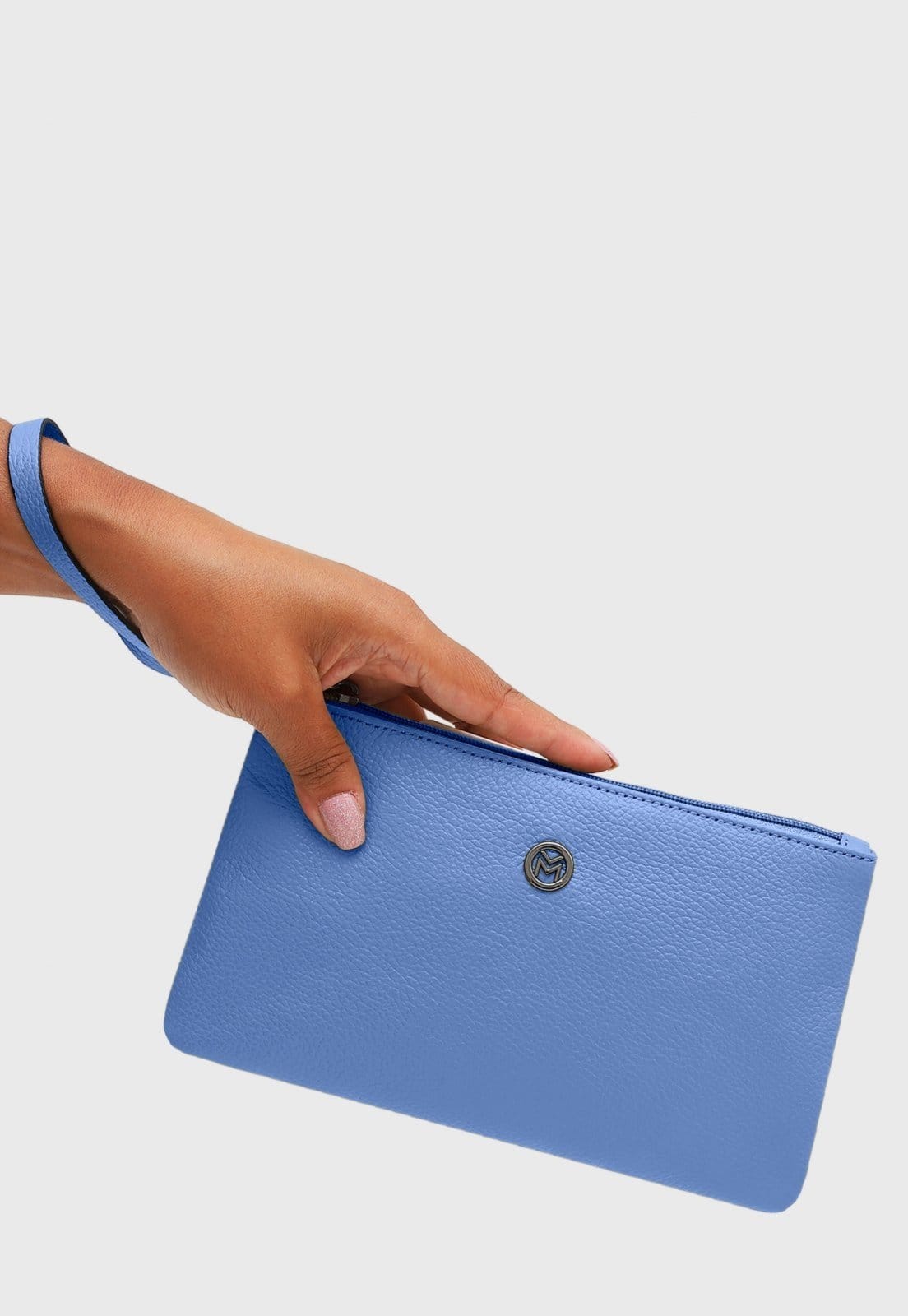 Vista 2 Bolsa Carteira Clutch Couro Mariart Cambará Ciano Mariart azul