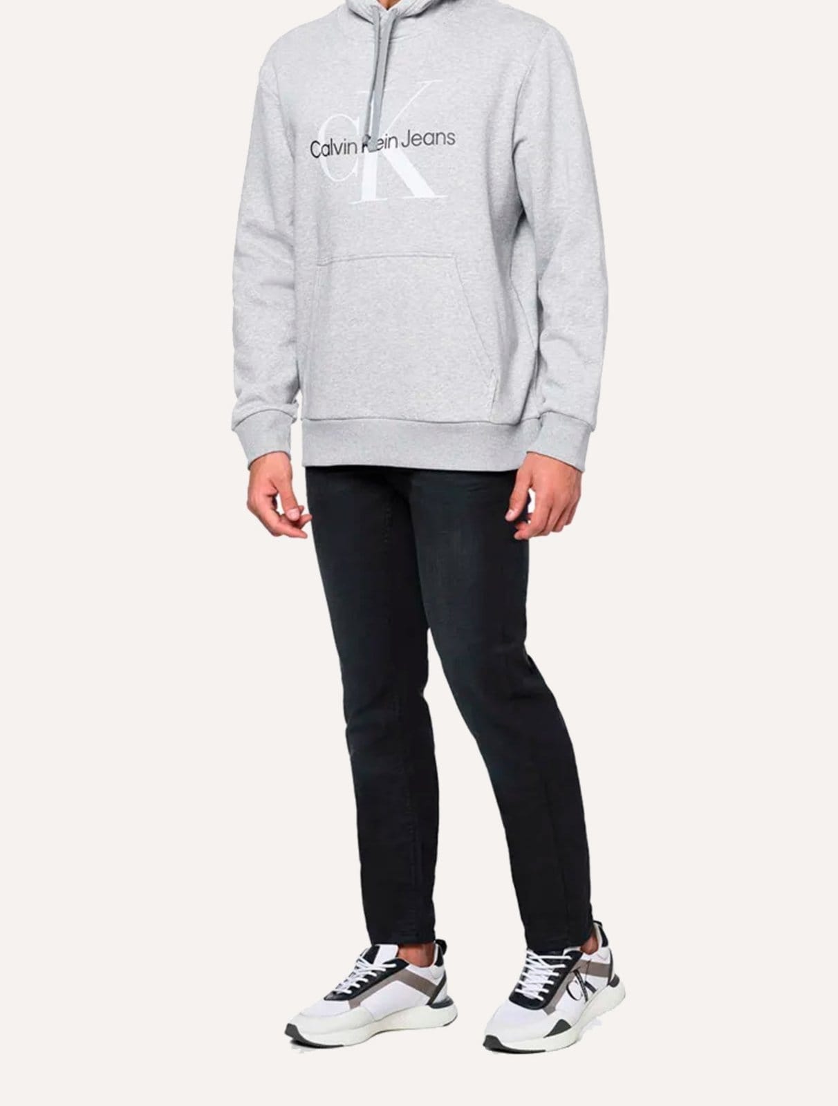 Vista 2 Moletom Calvin Klein Jeans Masculino Hoodie Issue Monograma Mescla Calvin Klein cinza