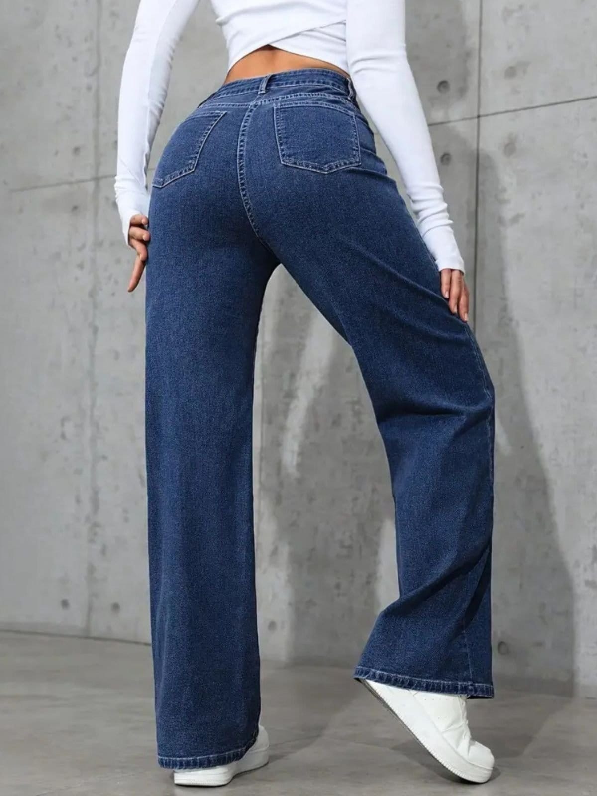 Vista 2 Calça Jeans Wide Leg Feminina Safira Moda Pantalona Escuro Safira Moda azul