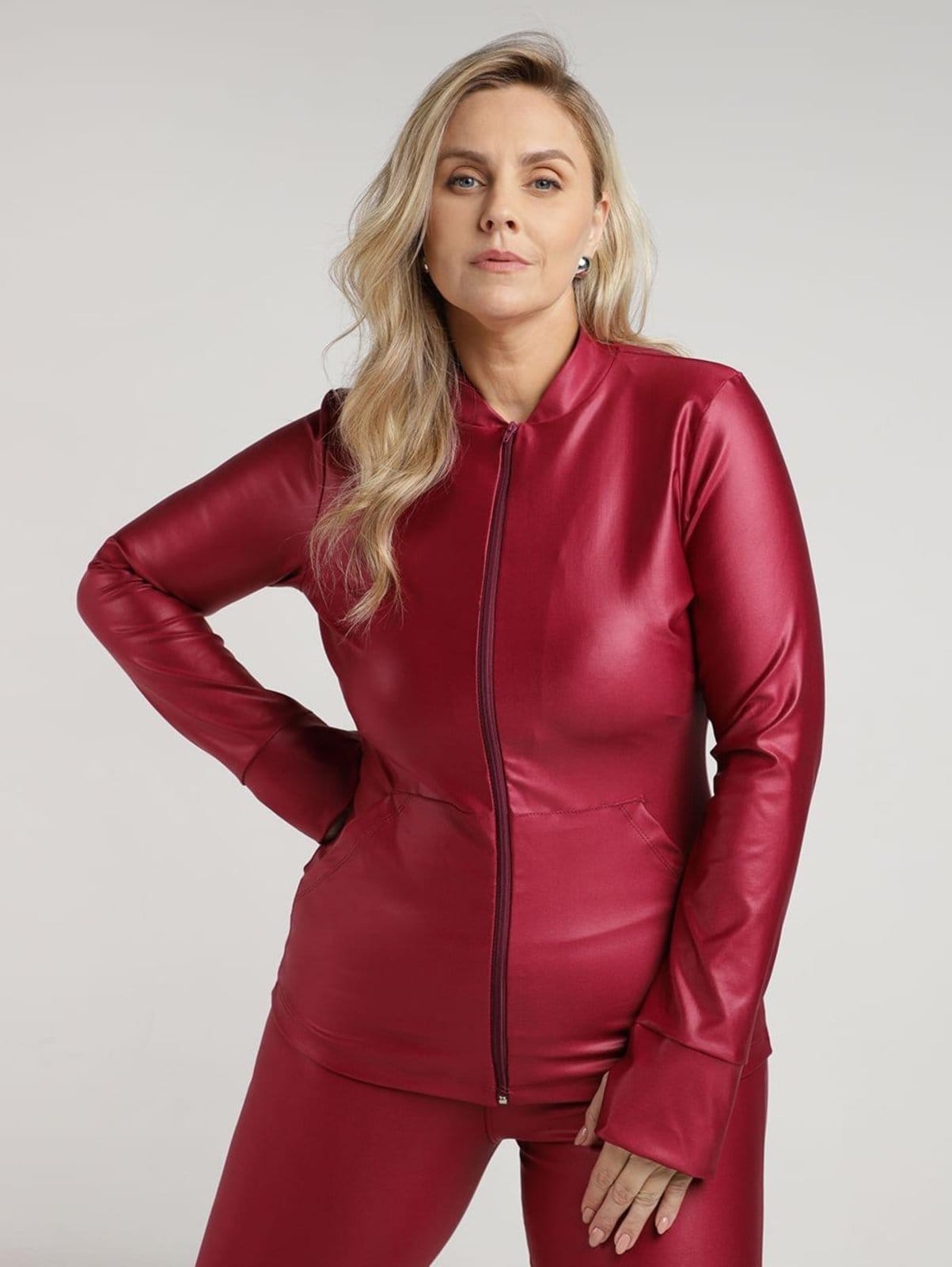 Jaqueta Cirrê Vels Plus Size Feminina BORDO