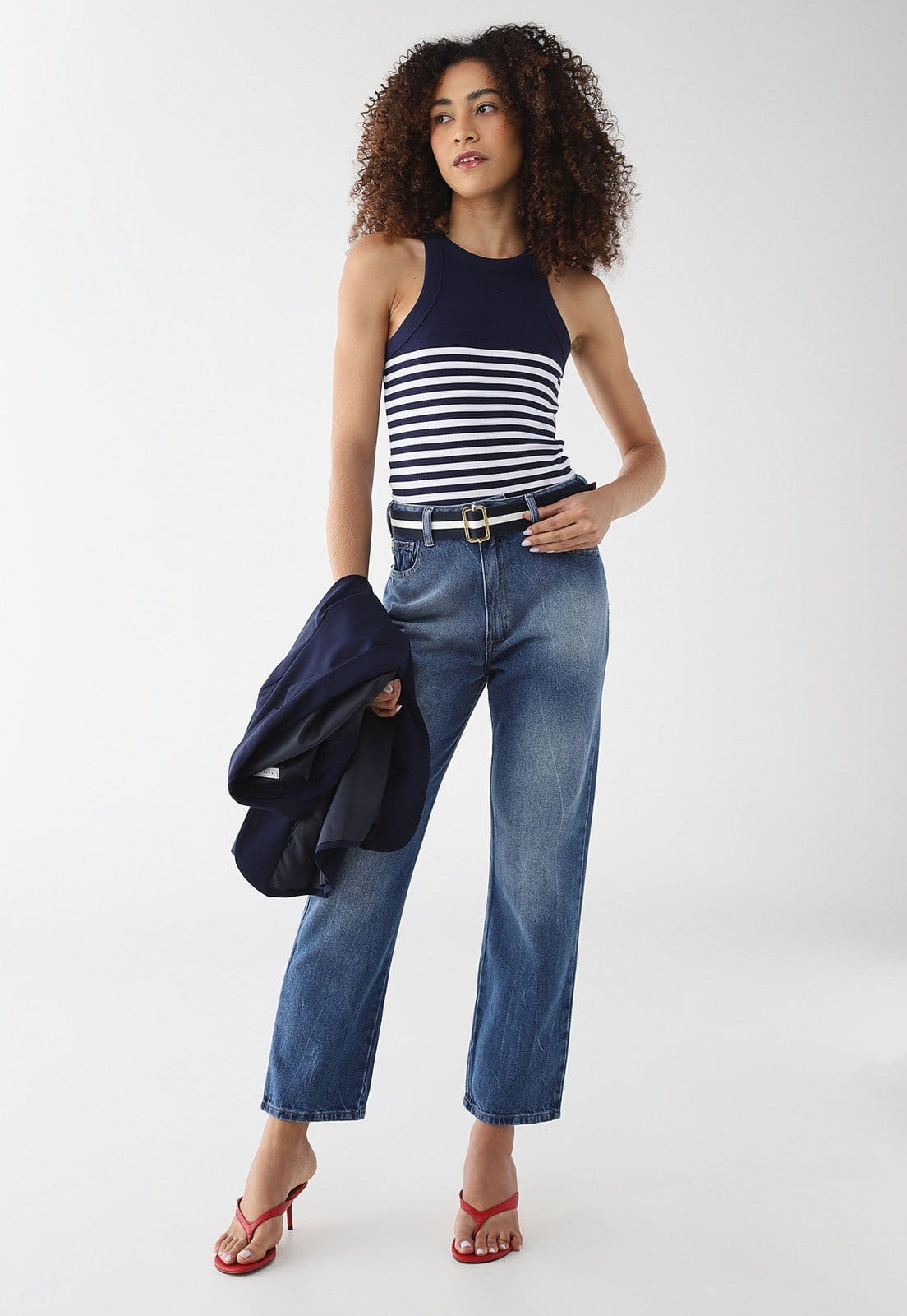 Vista 2 Calça Jeans Feminina Forum Reta Médio Forum azul