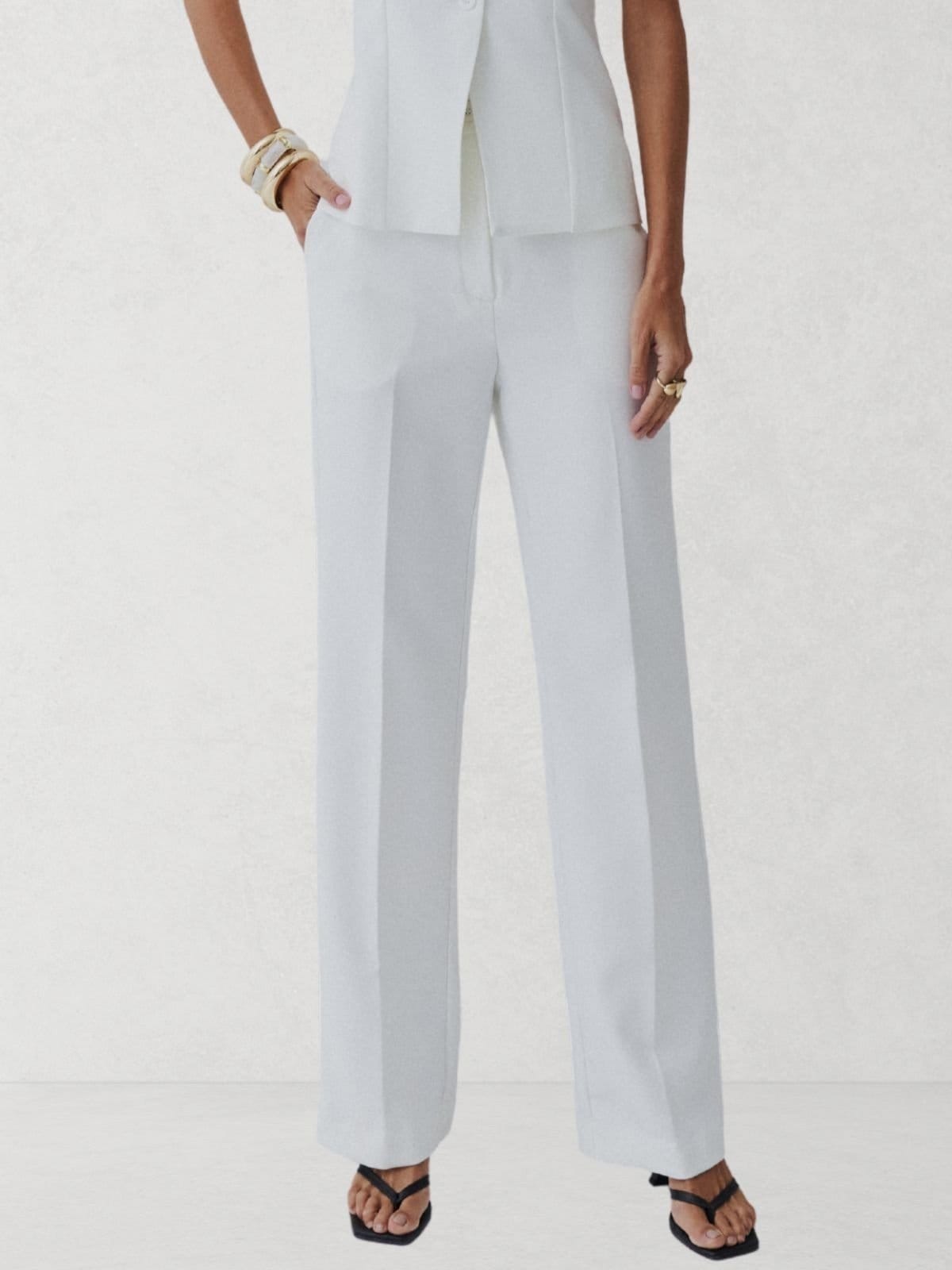 Vista 2 Calça Via Lessa Abrantes Alfaiataria Reta Off White Via Lessa off-white white