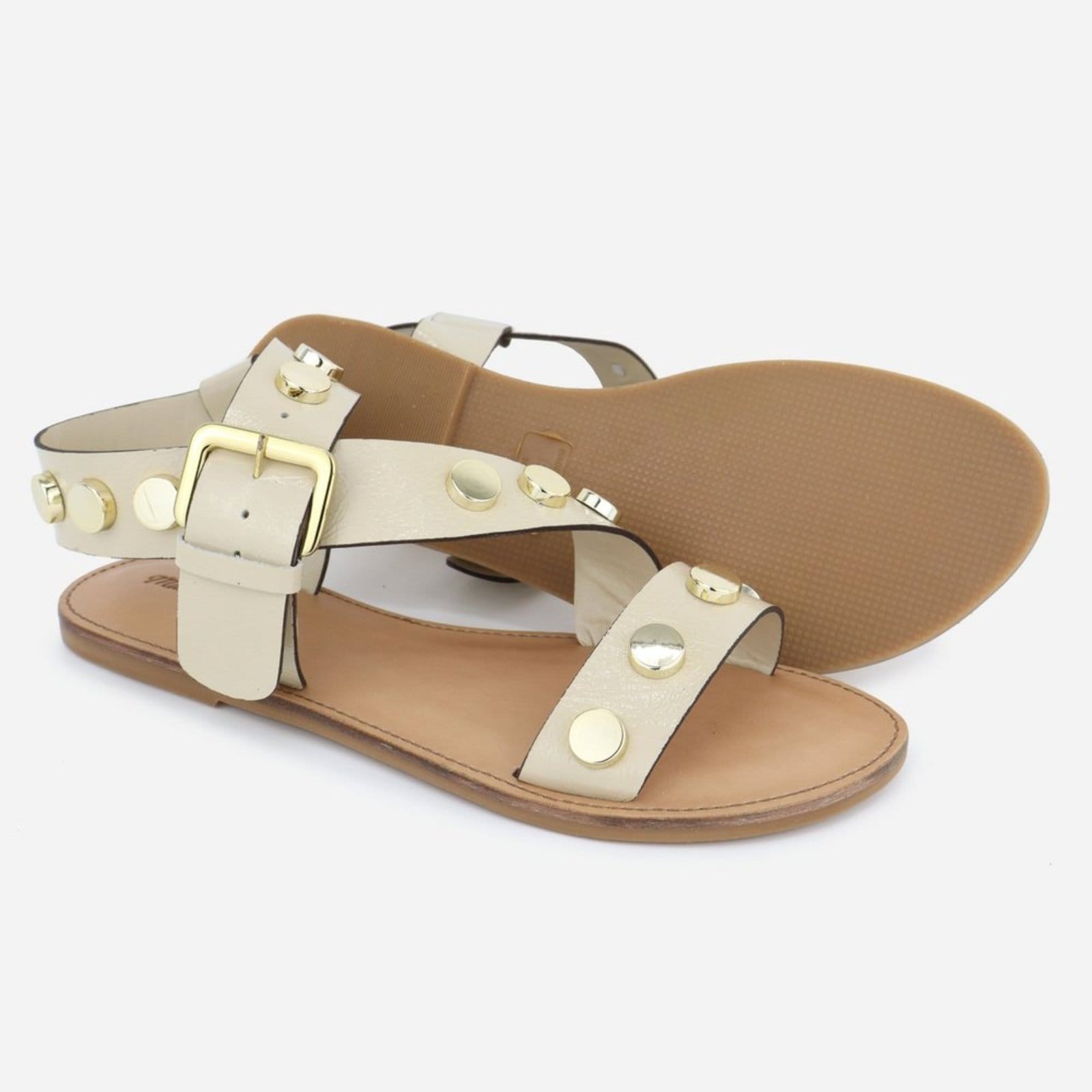 Vista 2 Sandália Rasteira Couro Maria Paula Fechamento Tornozelo Off White MARIA PAULA off-white white