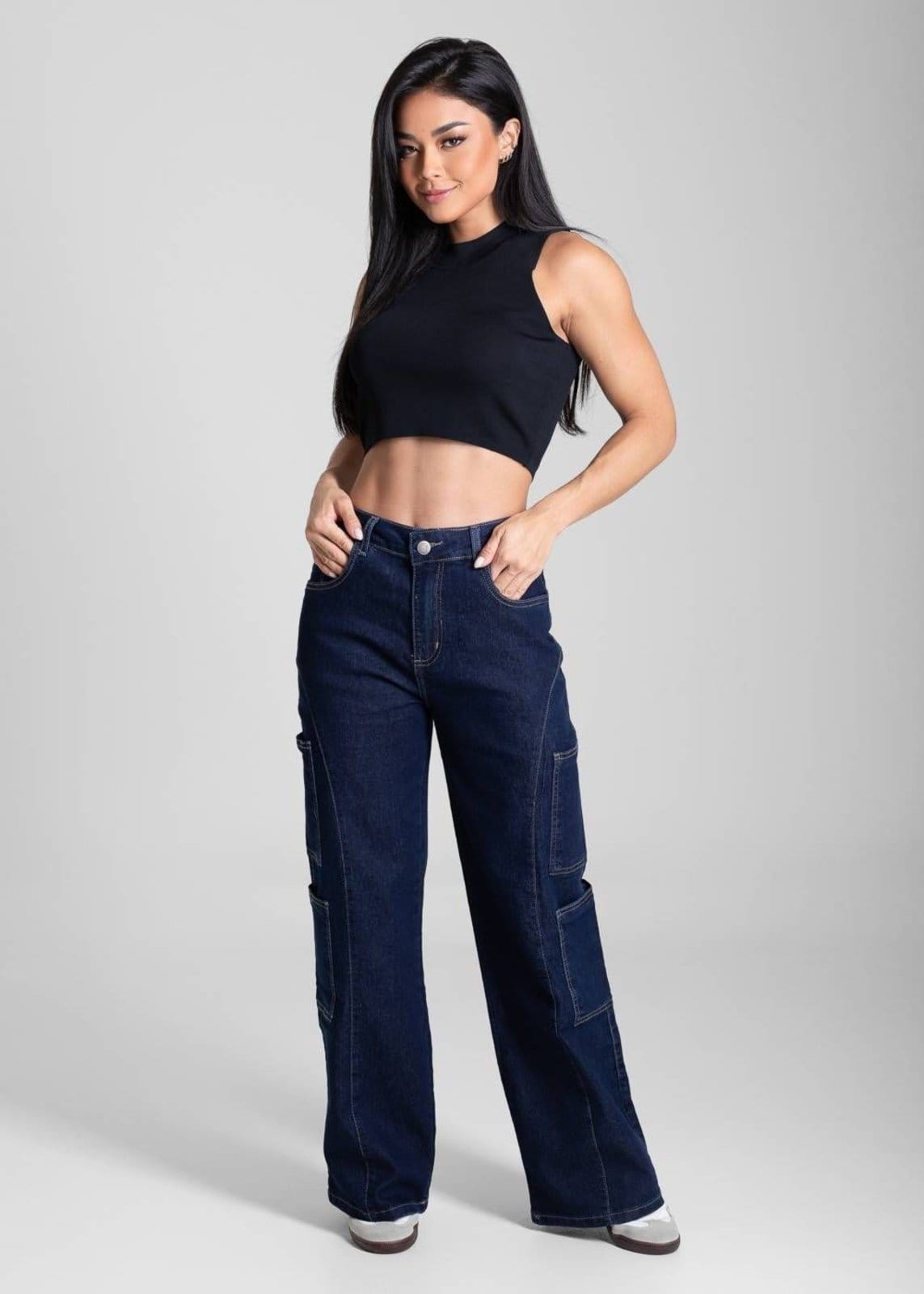 Vista 2 Calça Jeans Sawary Wide Leg Petit - 281899 Sawary azul