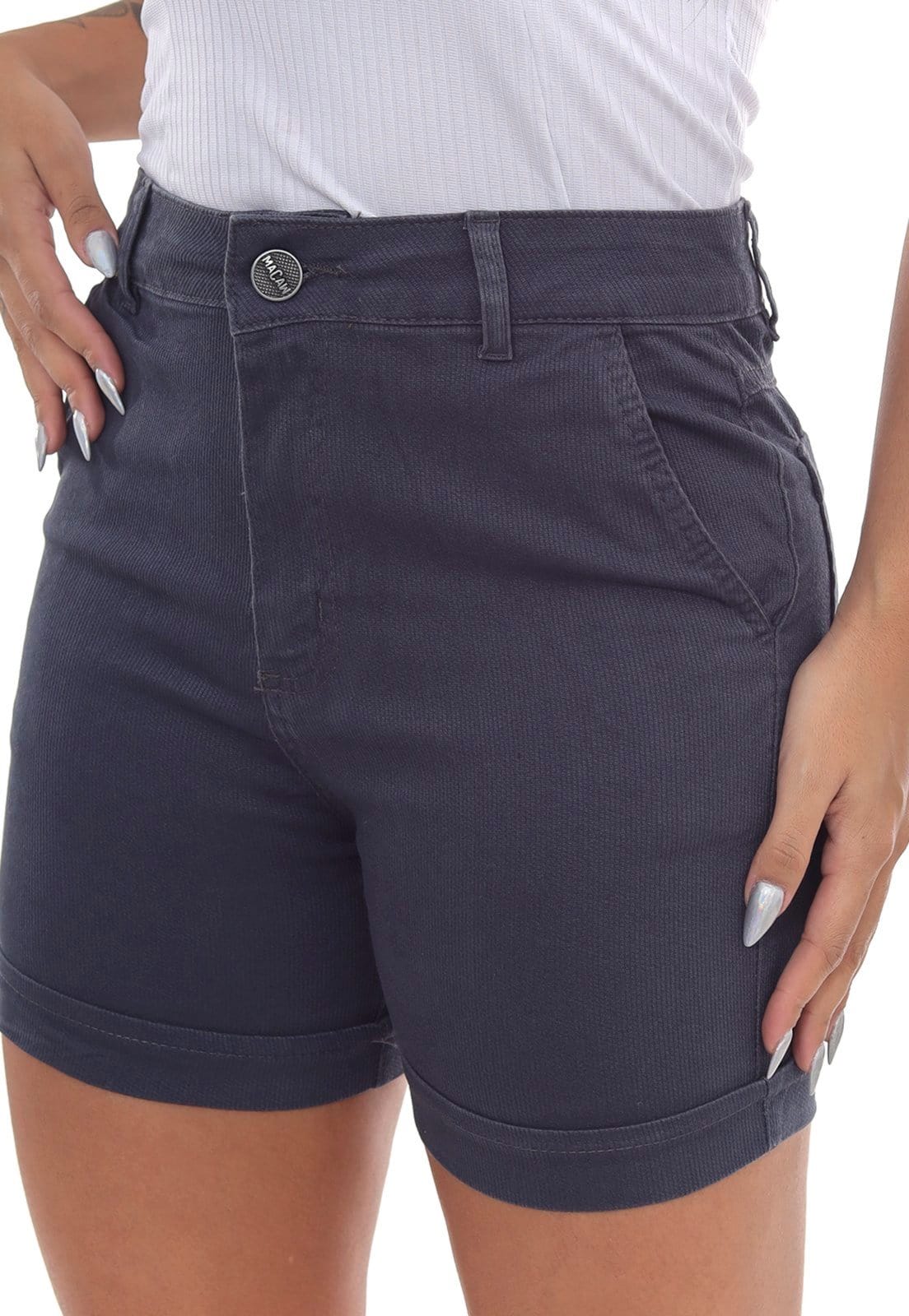 Vista 2 Shorts Sarja Canelado Feminino Elastano 7925 Chumbo Macaw cinza/grafite